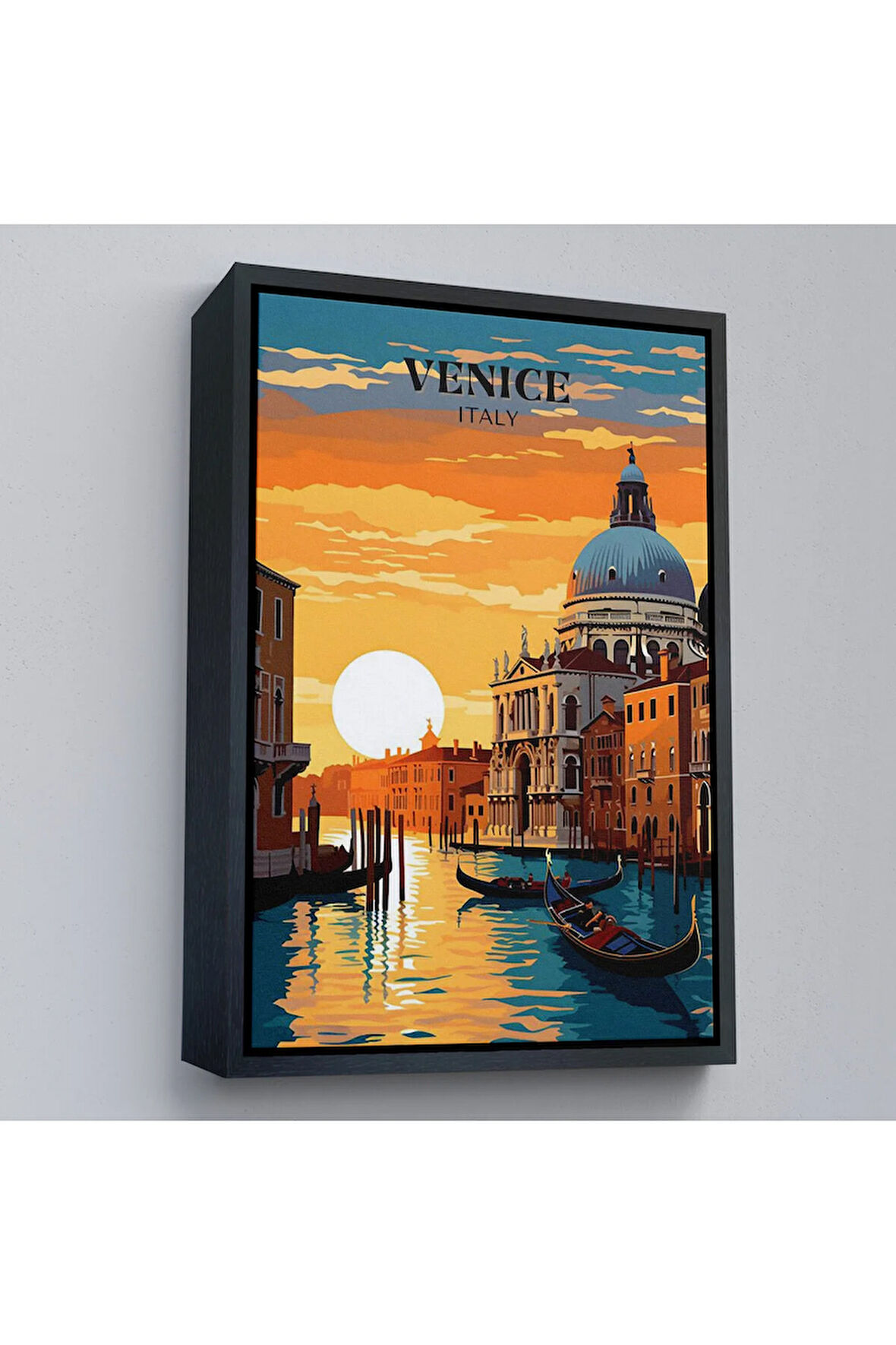 Ahşap Çerçeveli İtalya Venedik Kanal Yağlıboya Tablo-7858