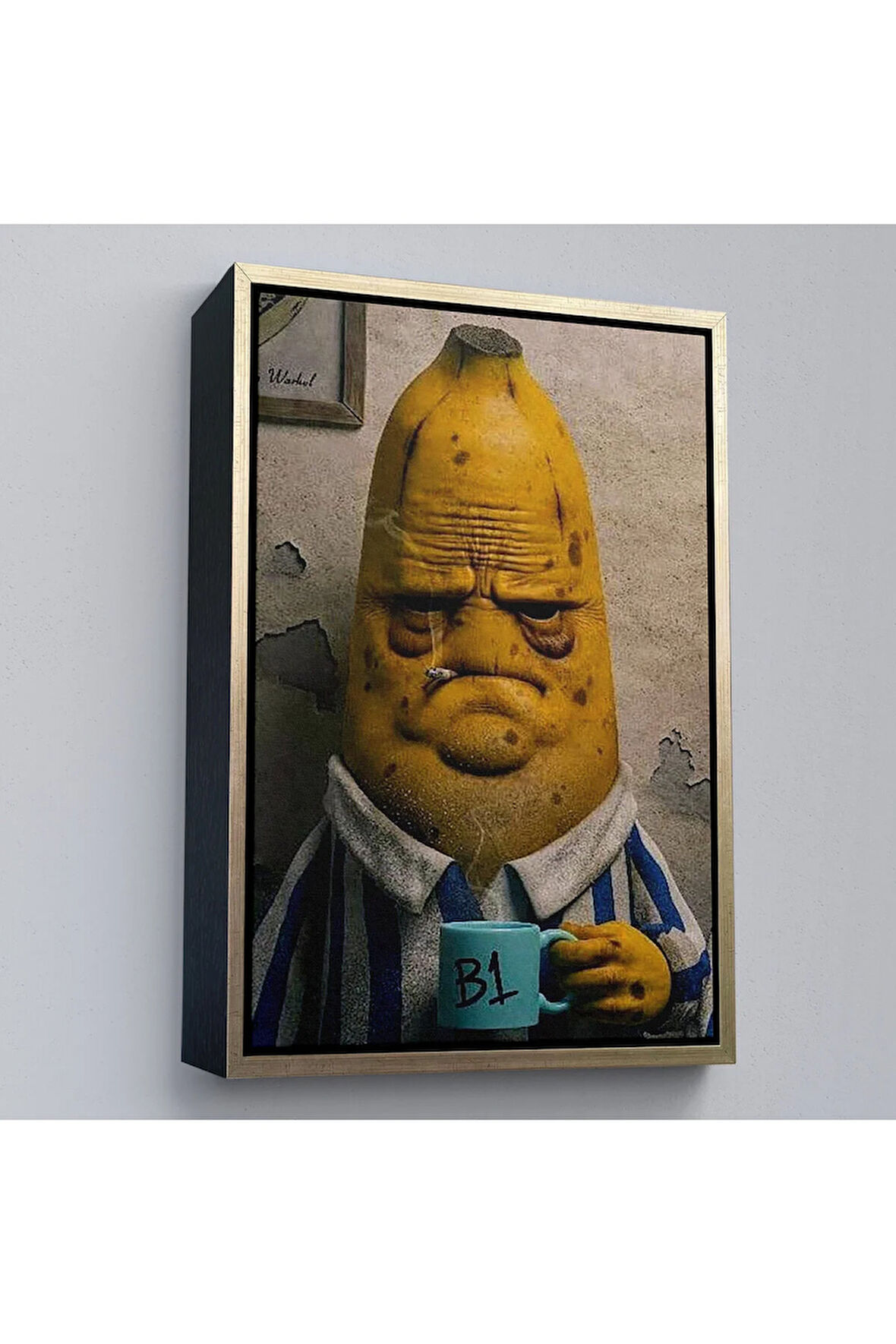 Ahşap Çerçeveli Sigara İçen Muz Tablosu-7867