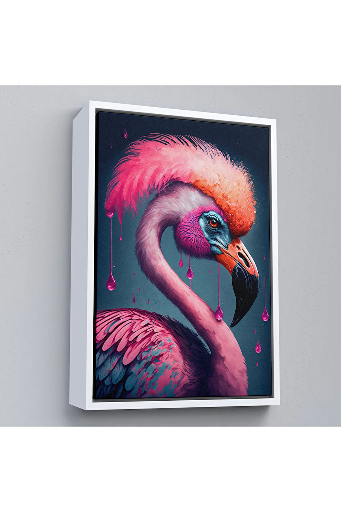 Ahşap Çerçeveli Pembe Hippi Filamingo Tablo-7869