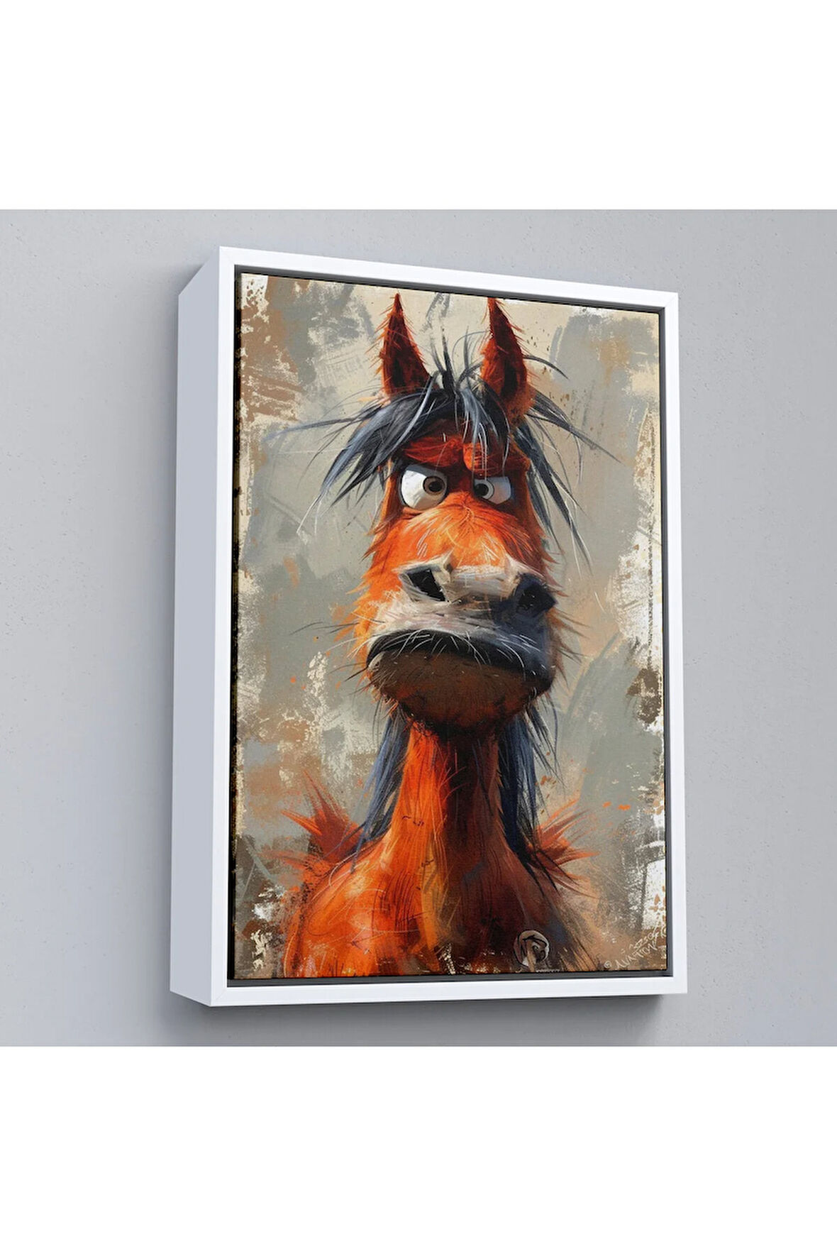 Ahşap Çerçeveli Sevimli Eşek Tablosu-7893