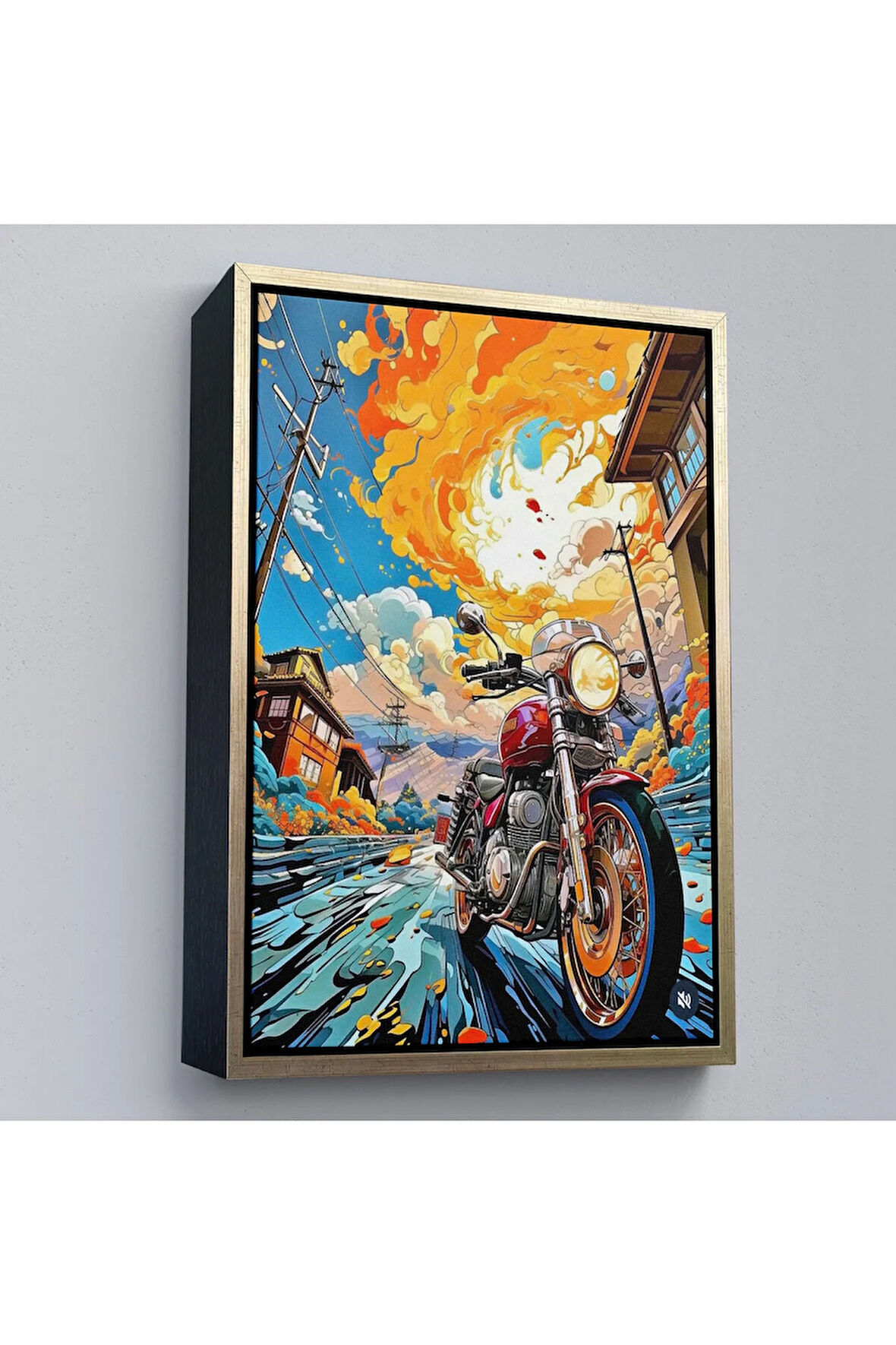 Ahşap Çerçeveli Sevimli Renkli Motor Tablosu-7896