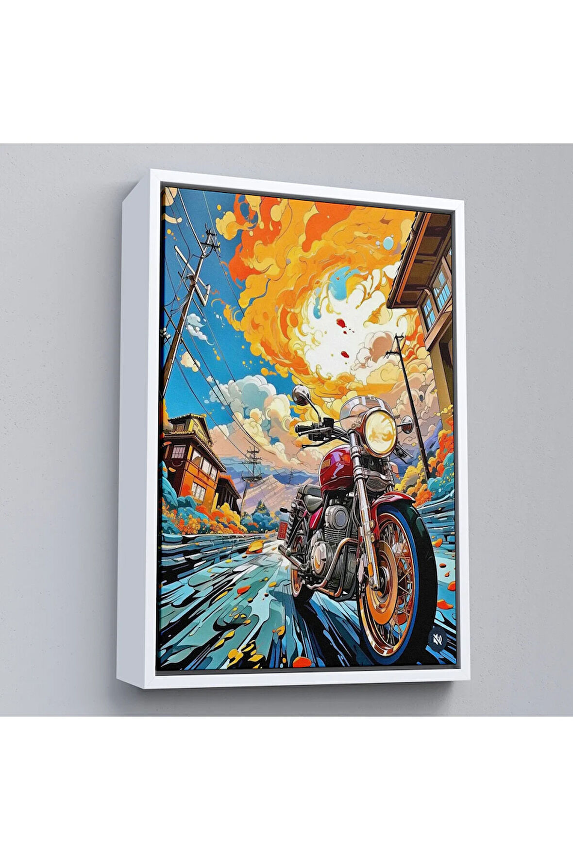 Ahşap Çerçeveli Sevimli Renkli Motor Tablosu-7896