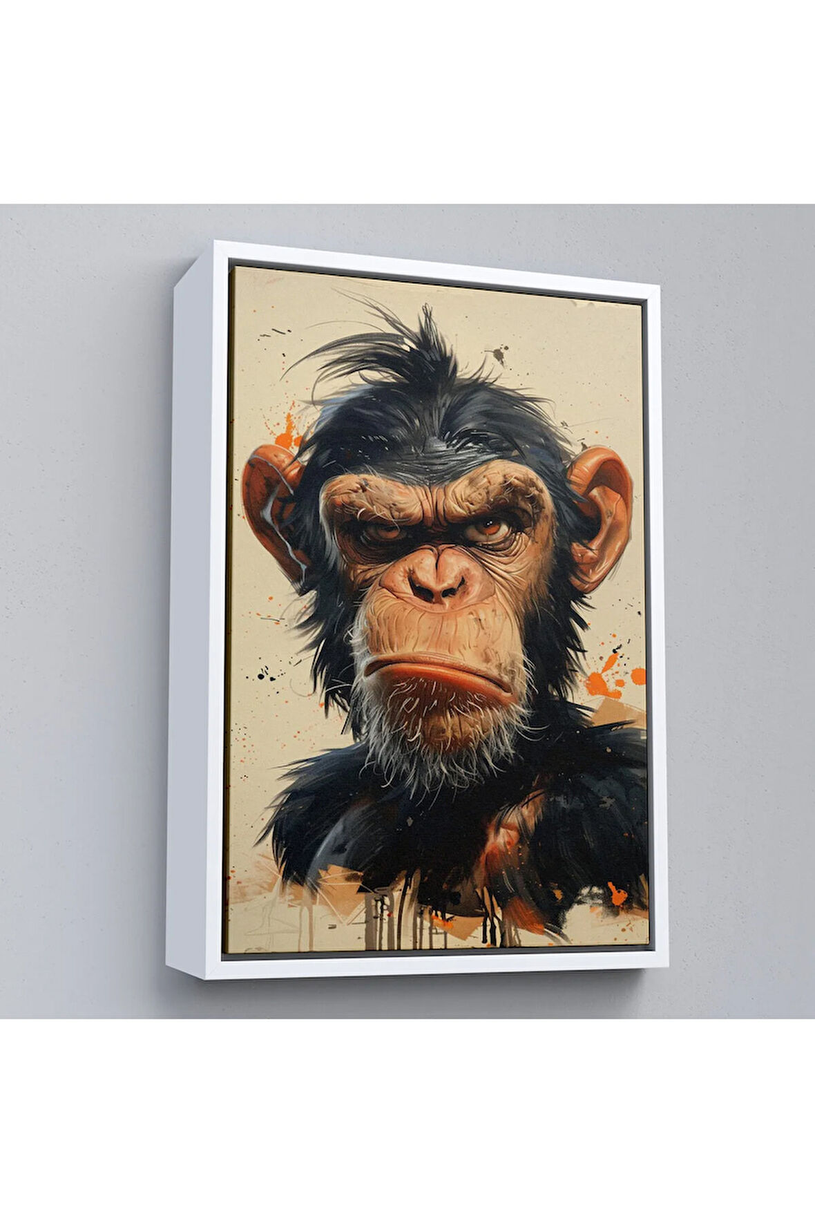 Ahşap Çerçeveli Sinirli Maymun Tablosu-7897
