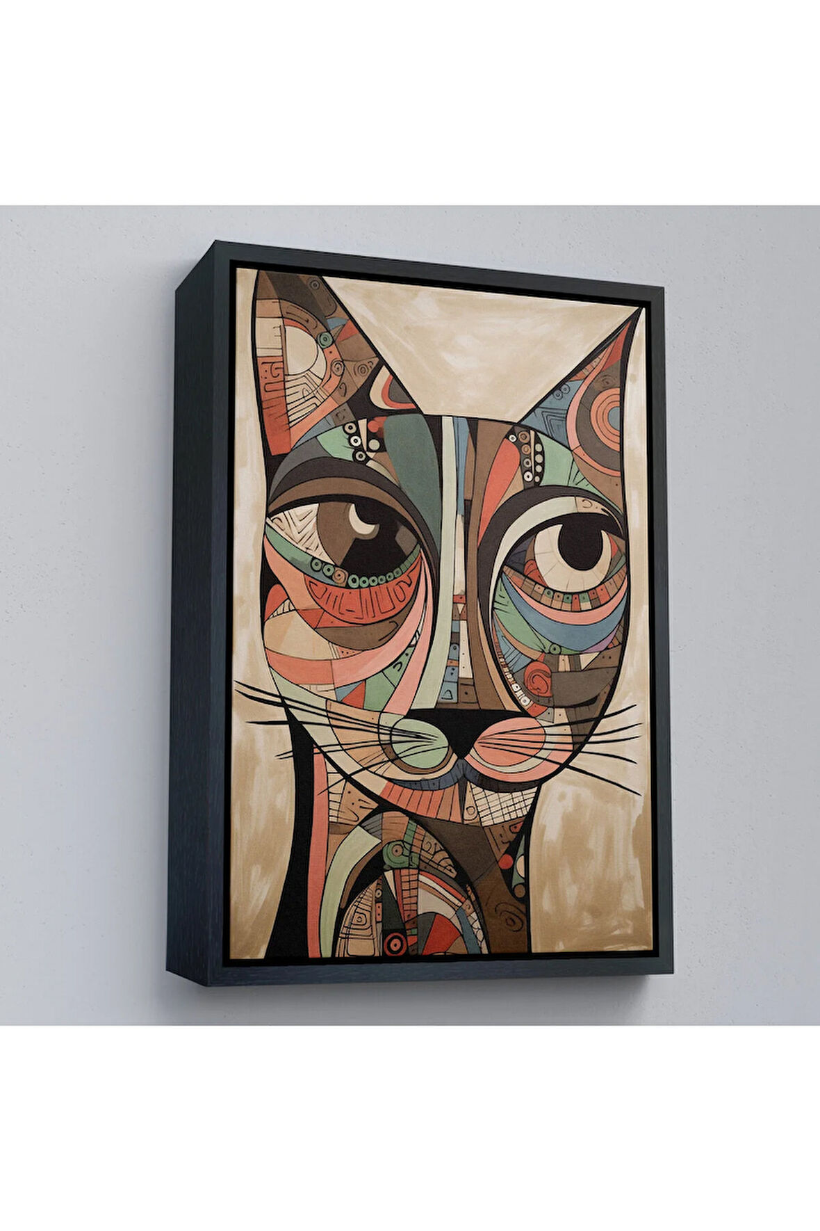 Ahşap Çerçeveli Desenli Kedi Tablosu-7901