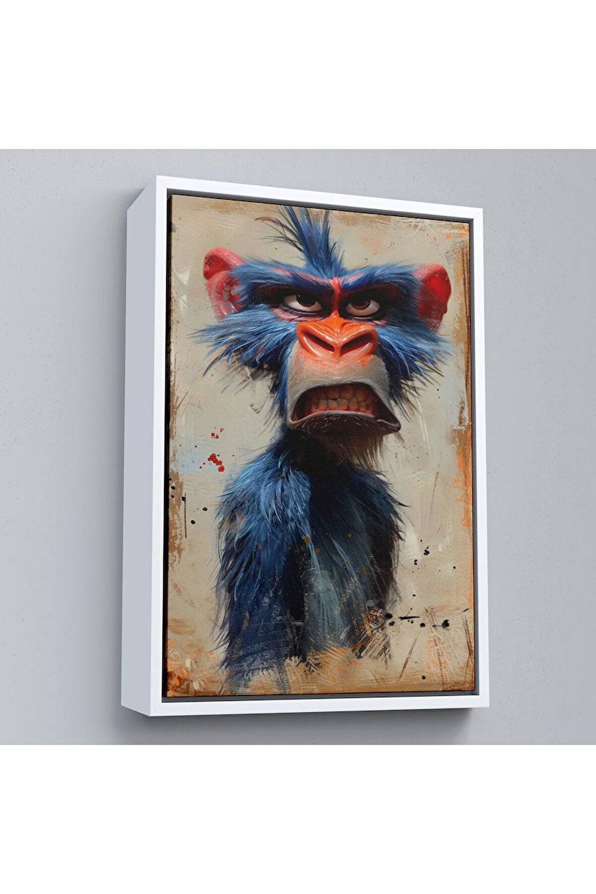 Ahşap Çerçeveli Sinirli Maymun Tablosu-7905