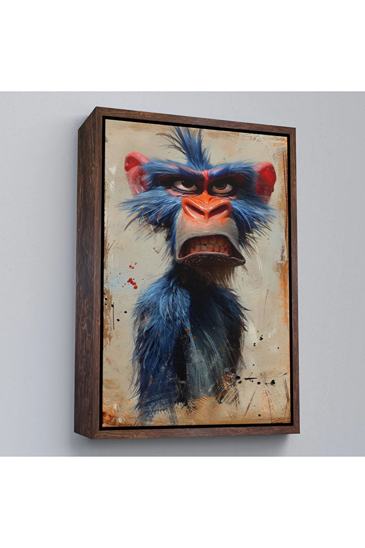 Ahşap Çerçeveli Sinirli Maymun Tablosu-7905