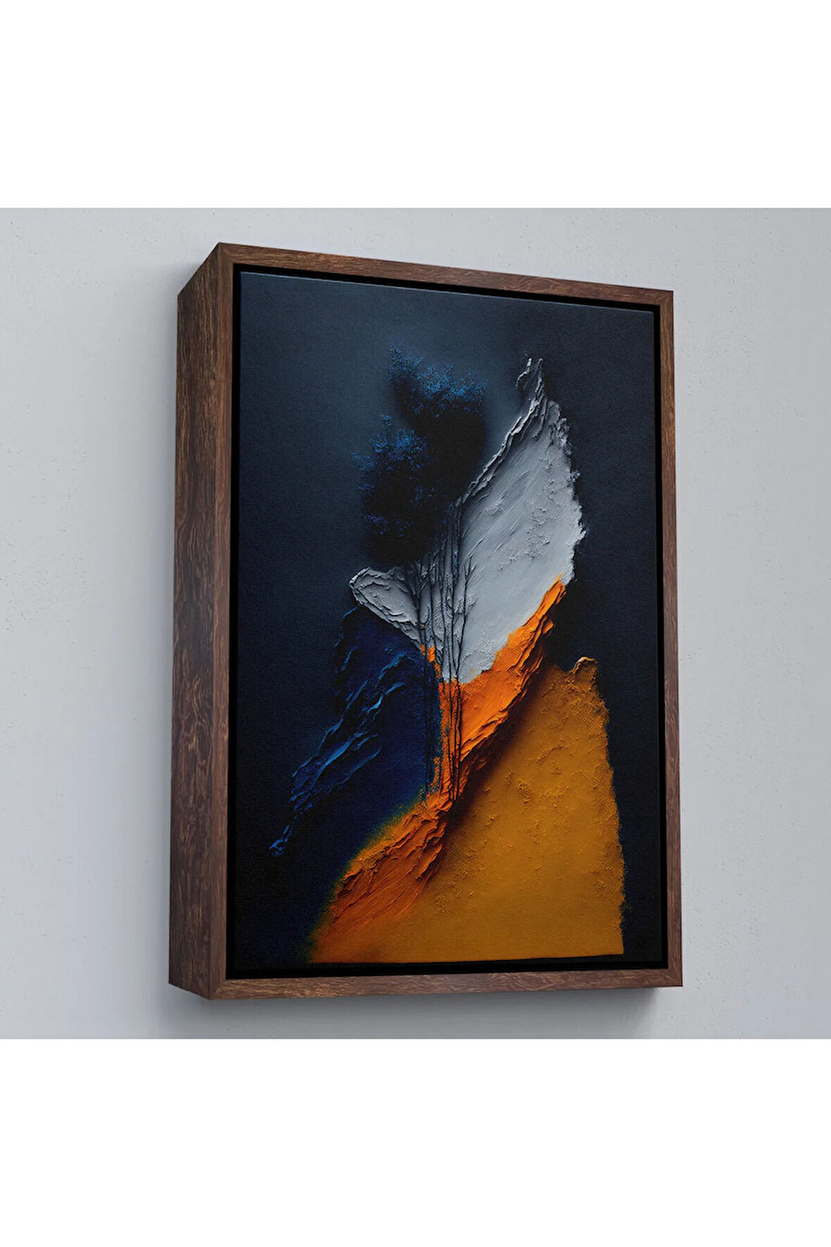 Ahşap Çerçeveli Turuncu Ve Mavi Tonlu Soyut Tablo-7913
