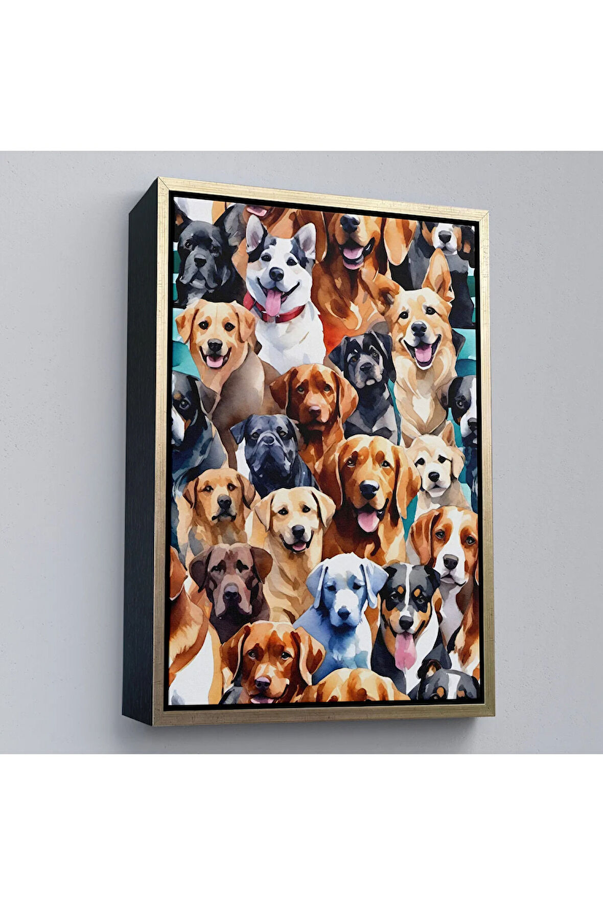 Ahşap Çerçeveli Sevimli Köpekler Tablosu-7920