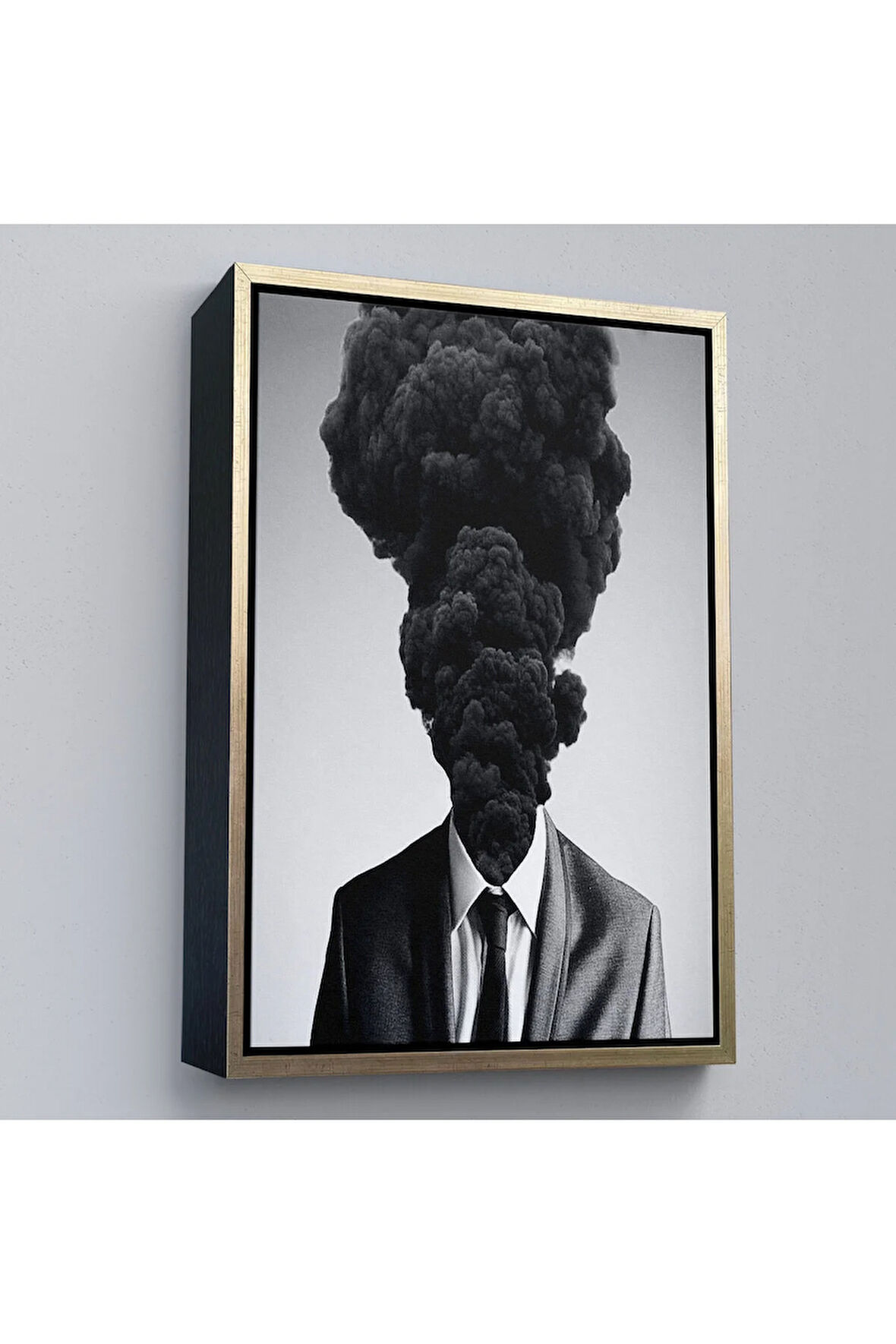 Ahşap Çerçeveli Kafasından Kara Duman Çıkan Adam Tablosu-7926