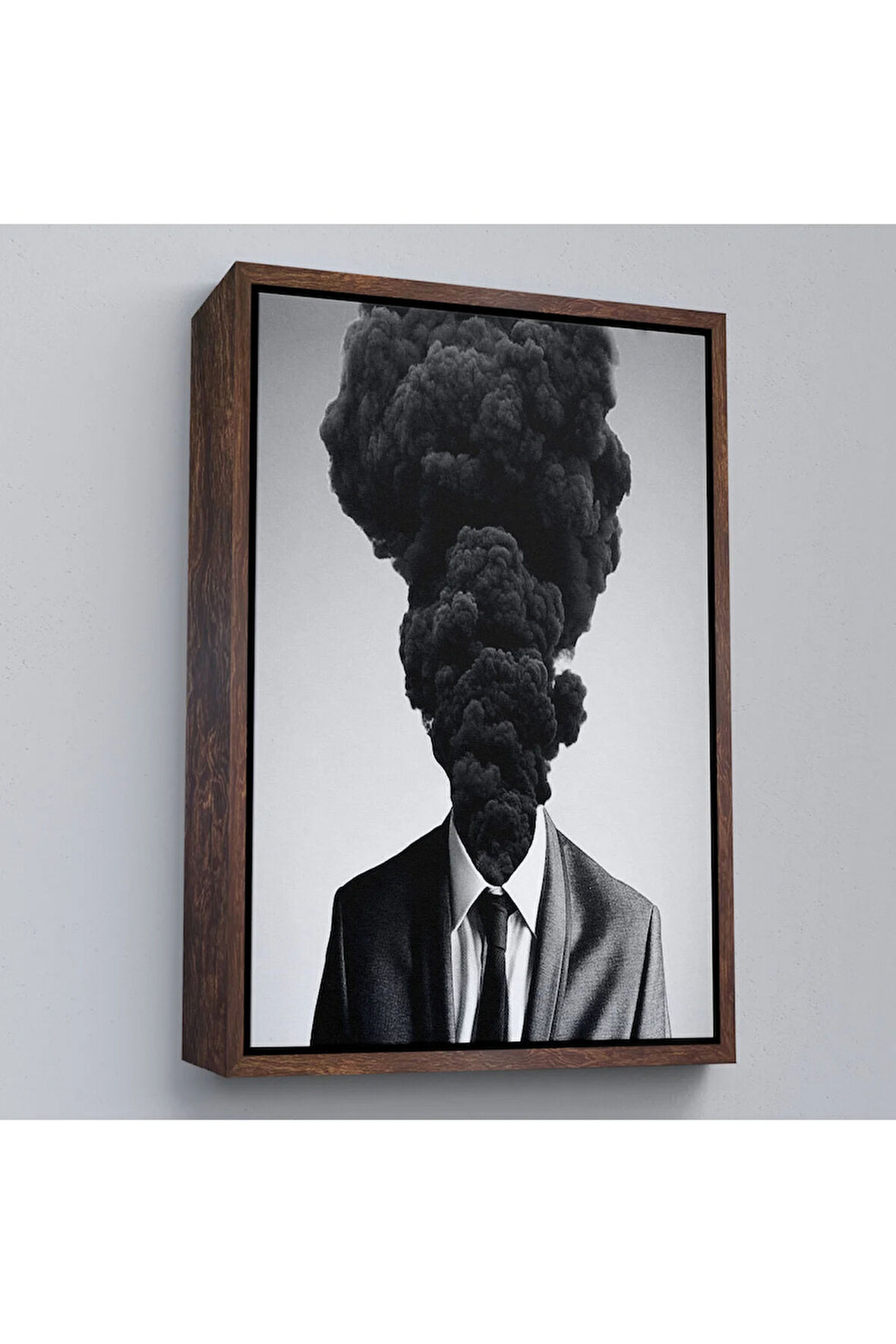 Ahşap Çerçeveli Kafasından Kara Duman Çıkan Adam Tablosu-7926