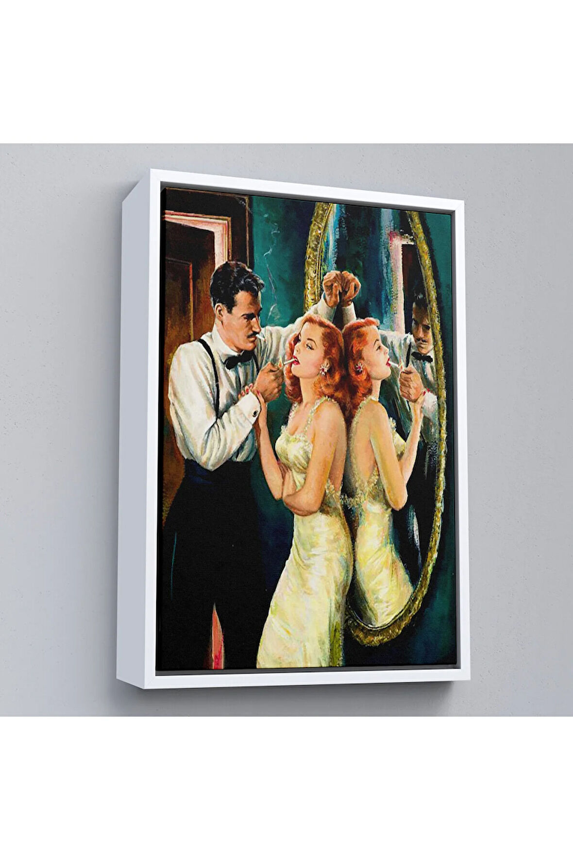 Ahşap Çerçeveli Arthur Sarnoff - 1950'Lerde Kadının Sigarasını Yakan Adam Tablosu-7955