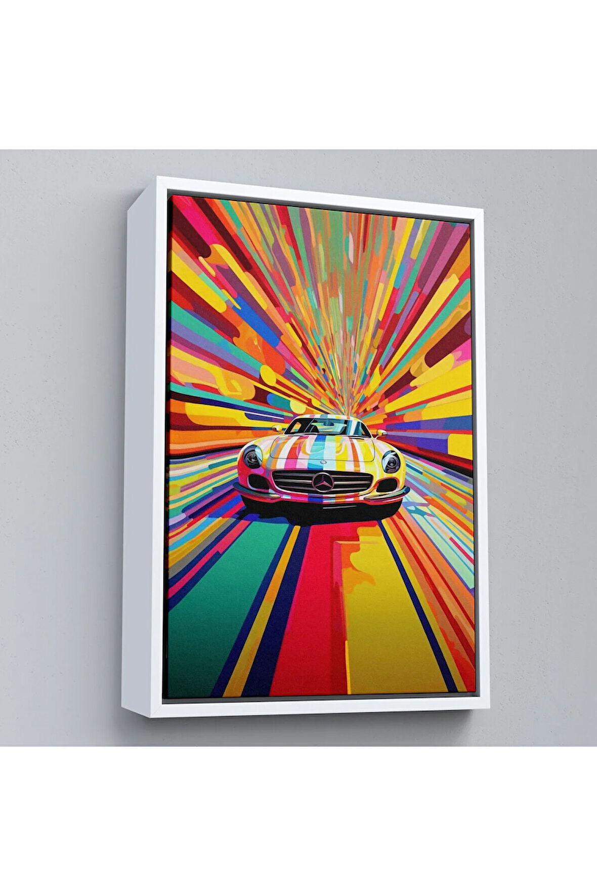 Ahşap Çerçeveli Renkler İçinden Çıkan Mersedes Tablosu-7959