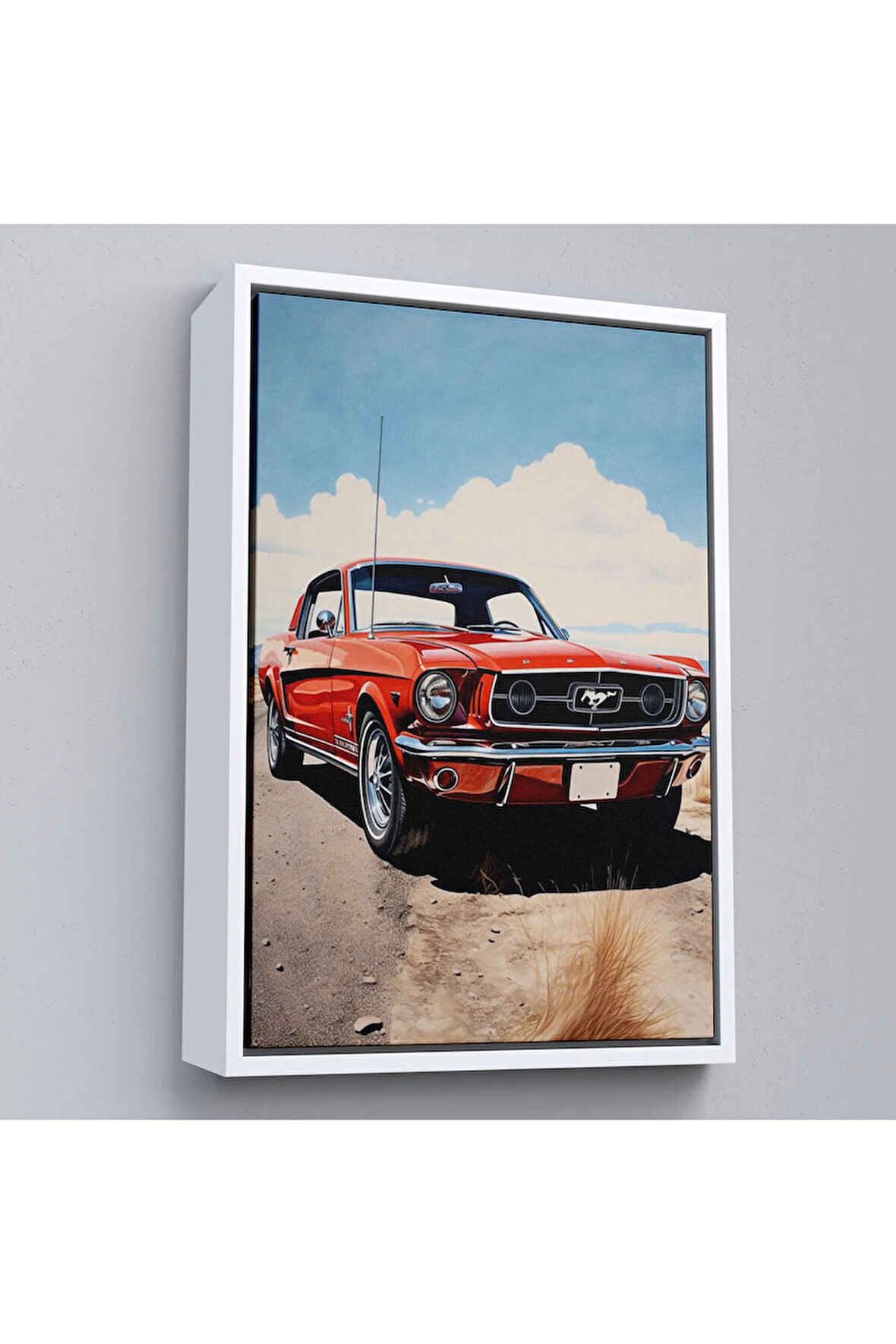 Ahşap Çerçeveli Kırmızı Mustang Tablo-7971
