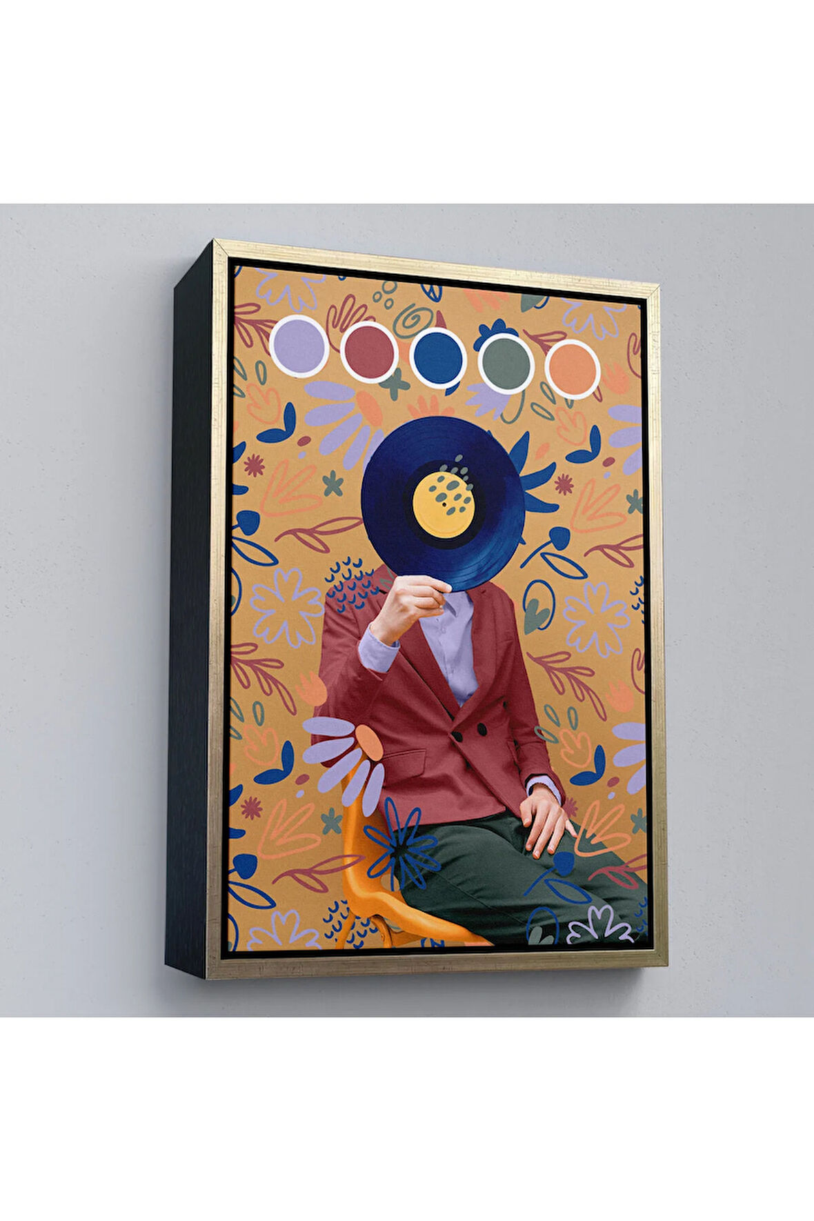 Ahşap Çerçeveli Sansalyede Oturan Adam Pop Art Tablo-7978