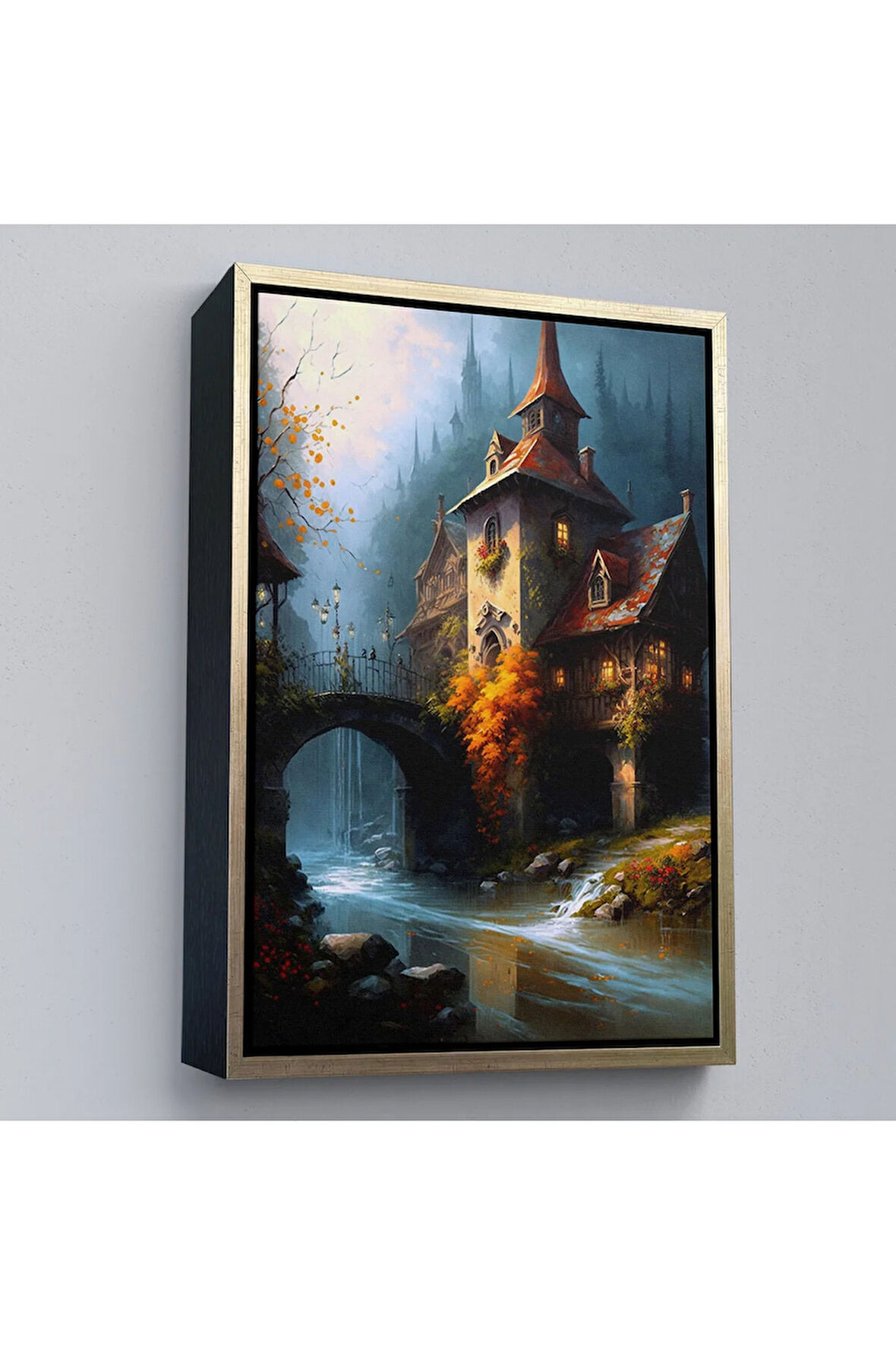 Ahşap Çerçeveli Nehir KeTTÇ.KNVındaki Şato Tablosu-7995