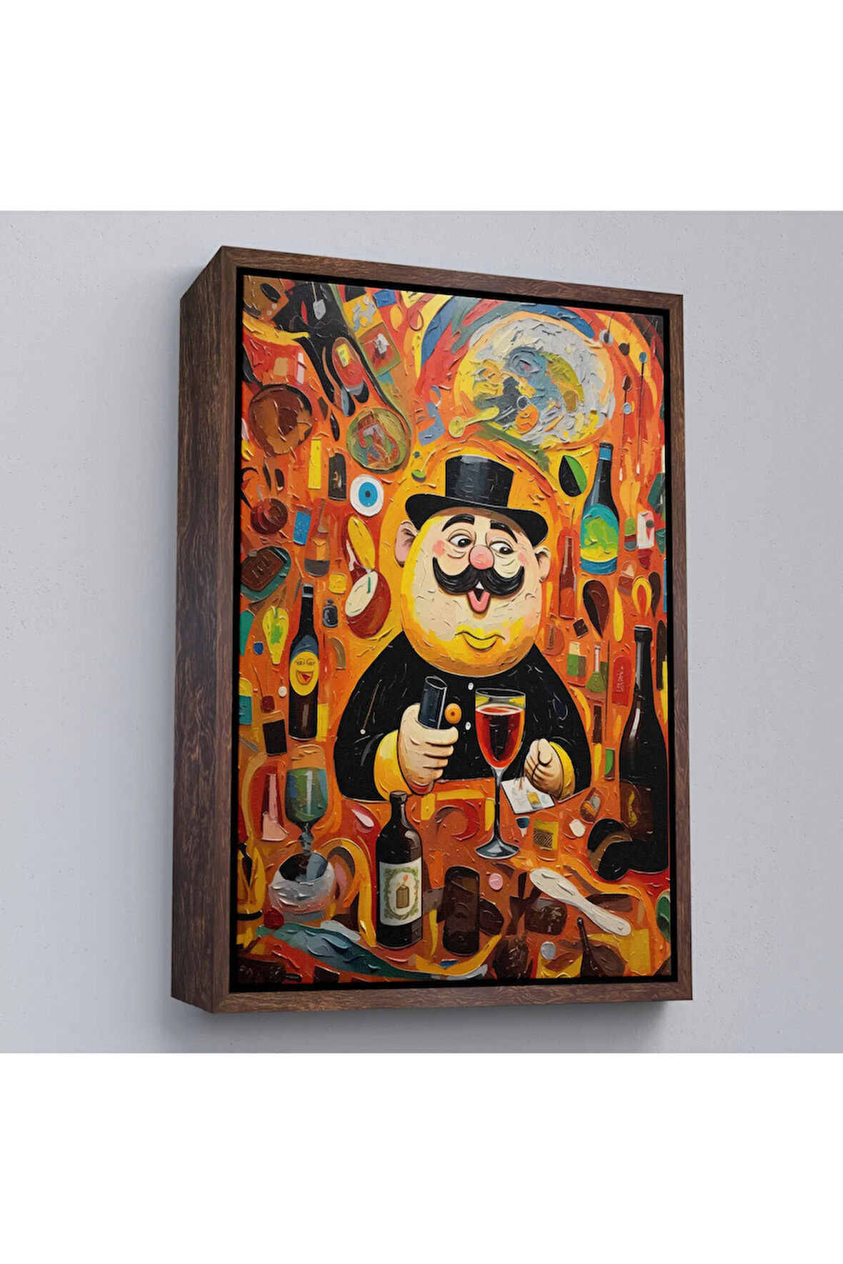 Ahşap Çerçeveli İçki İçen Şişman Adam Tablosu-8002