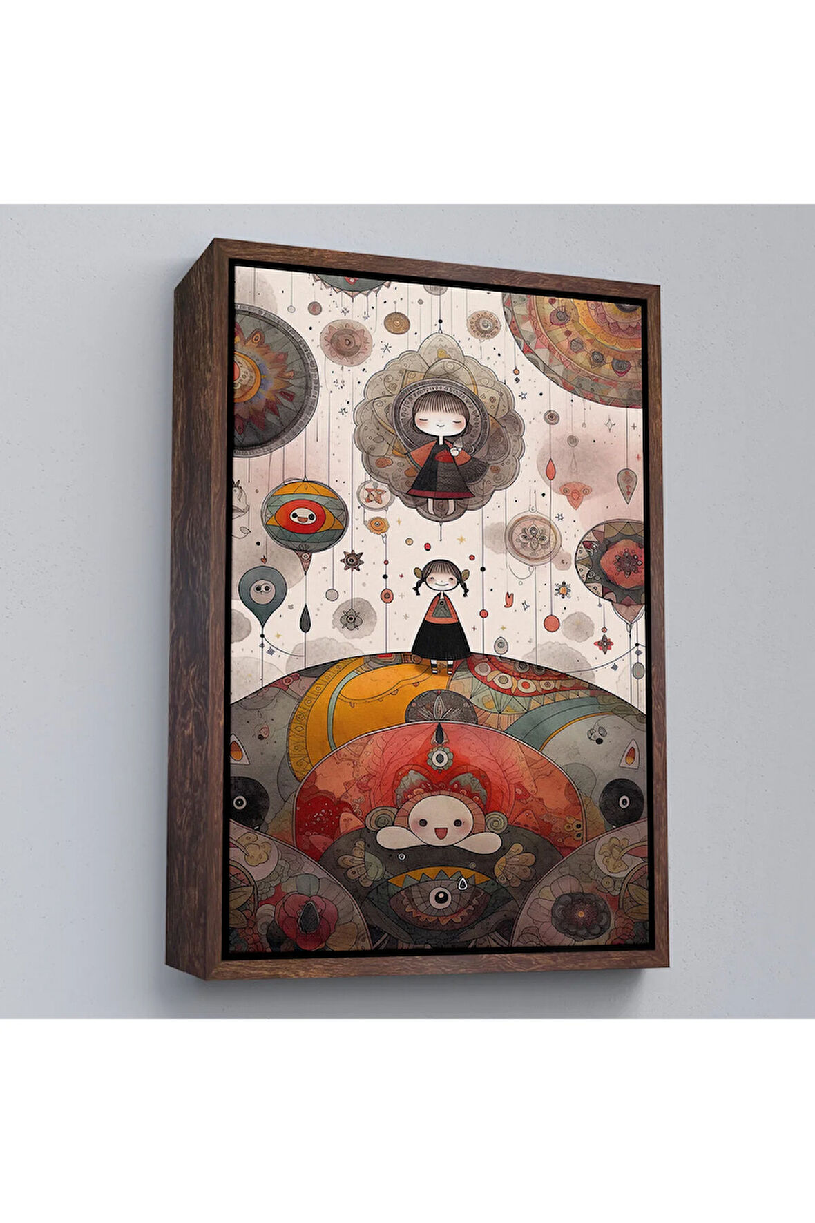 Ahşap Çerçeveli Tepenin Üstündeki Sevimli Kızlar Tablosu-8006