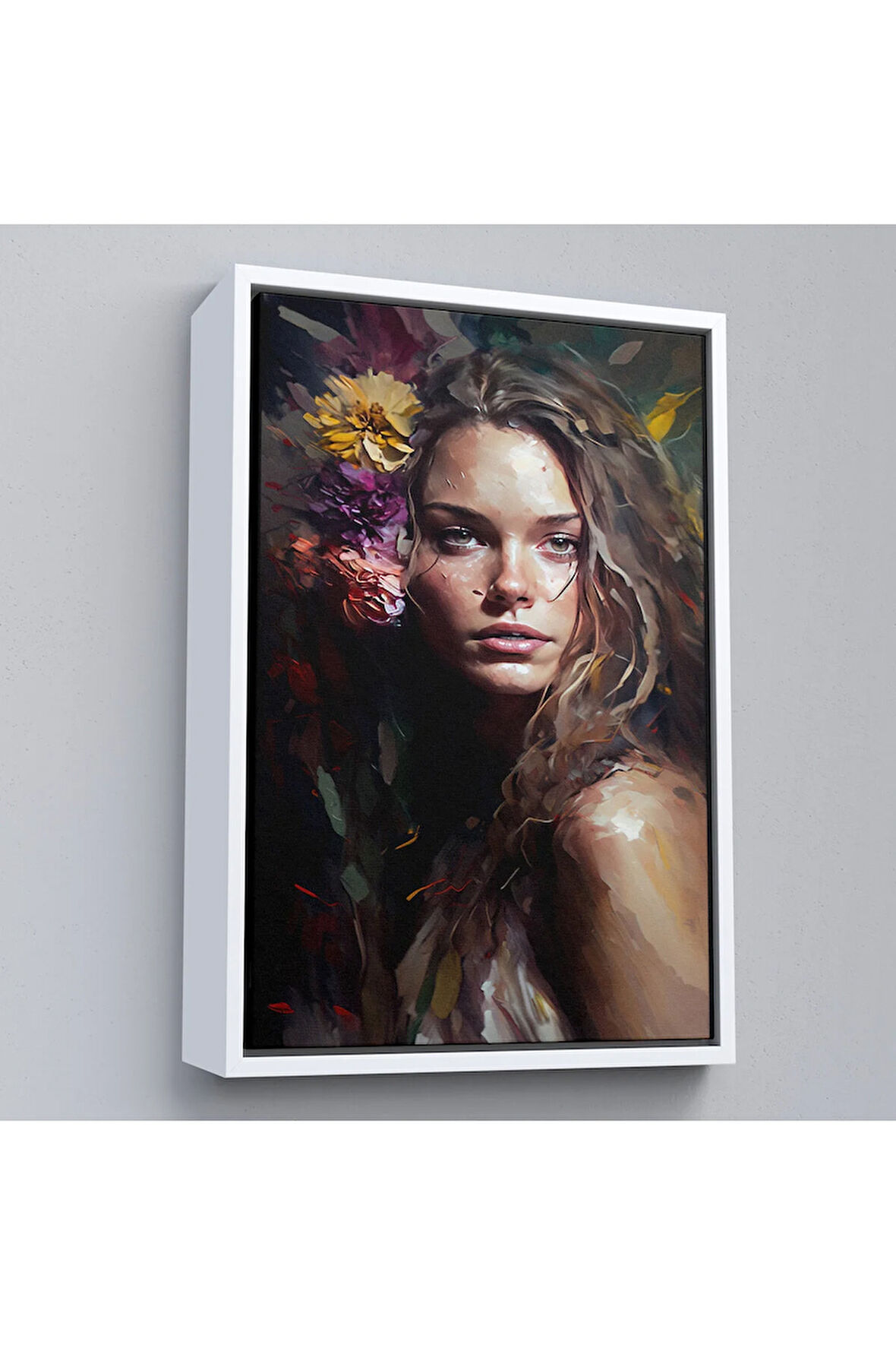 Ahşap Çerçeveli Yağlıboya Görünümlü Güzel Kadın Tablosu-8013