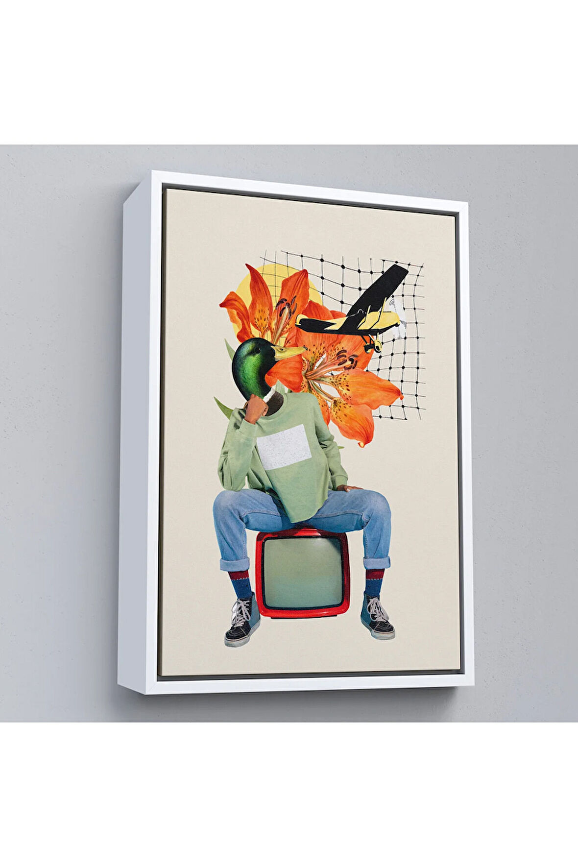 Ahşap Çerçeveli Ördek Kafalı İnsan Pop Art Tablo-8017