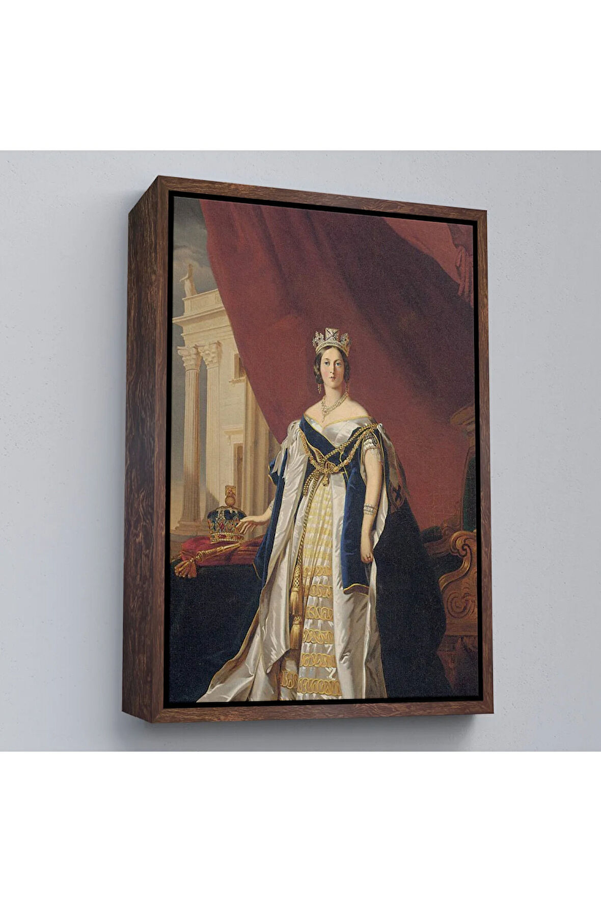 Ahşap Çerçeveli Franz Xaver Winterhalter - Kraliçe Victoria Tablosu - Queen Victoria-8039