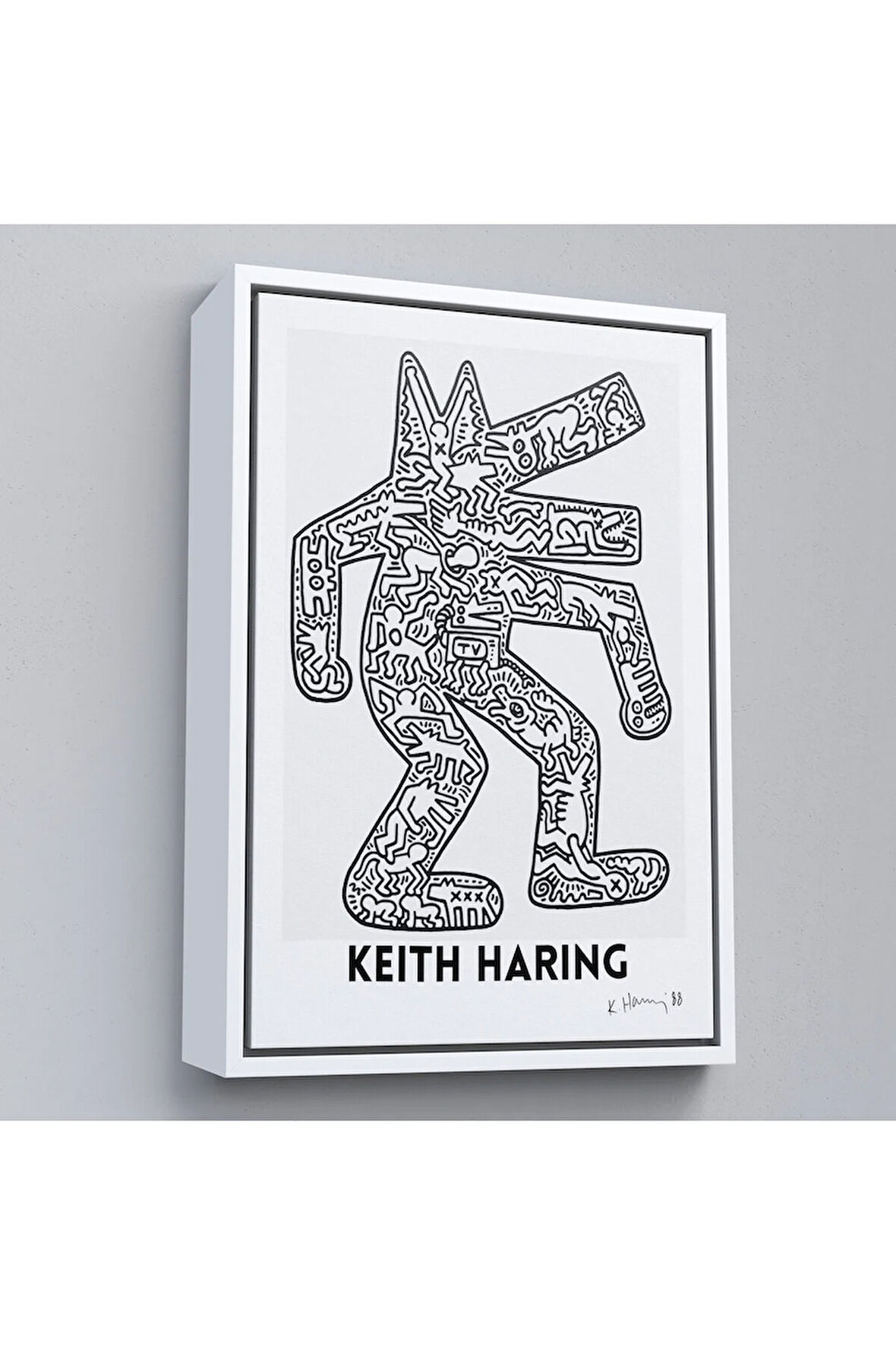 Ahşap Çerçeveli Keith Haring - Köpek Tablosu - Dog-8047