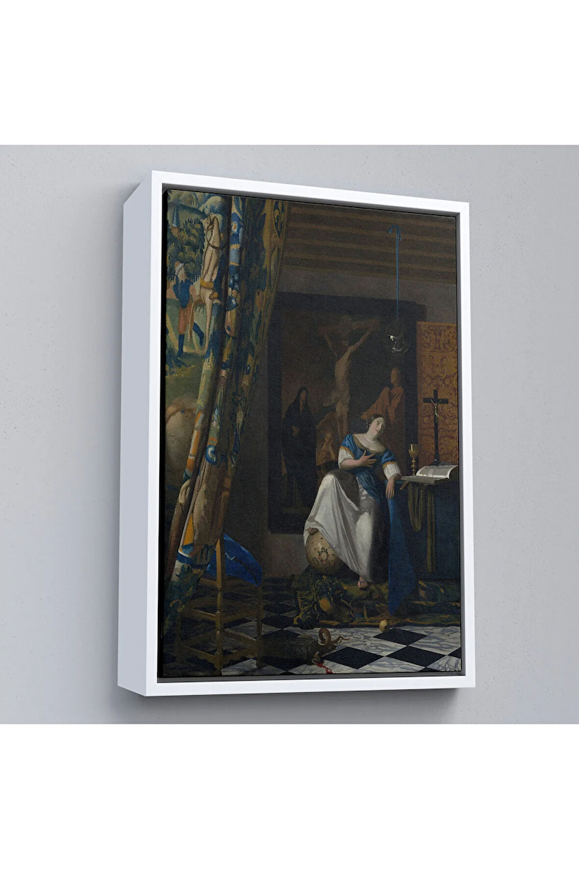 Ahşap Çerçeveli Johannes Vermeer - Katolik İnancının Alegorisi Tablo- Allegory Of The Catholic Faith-8057