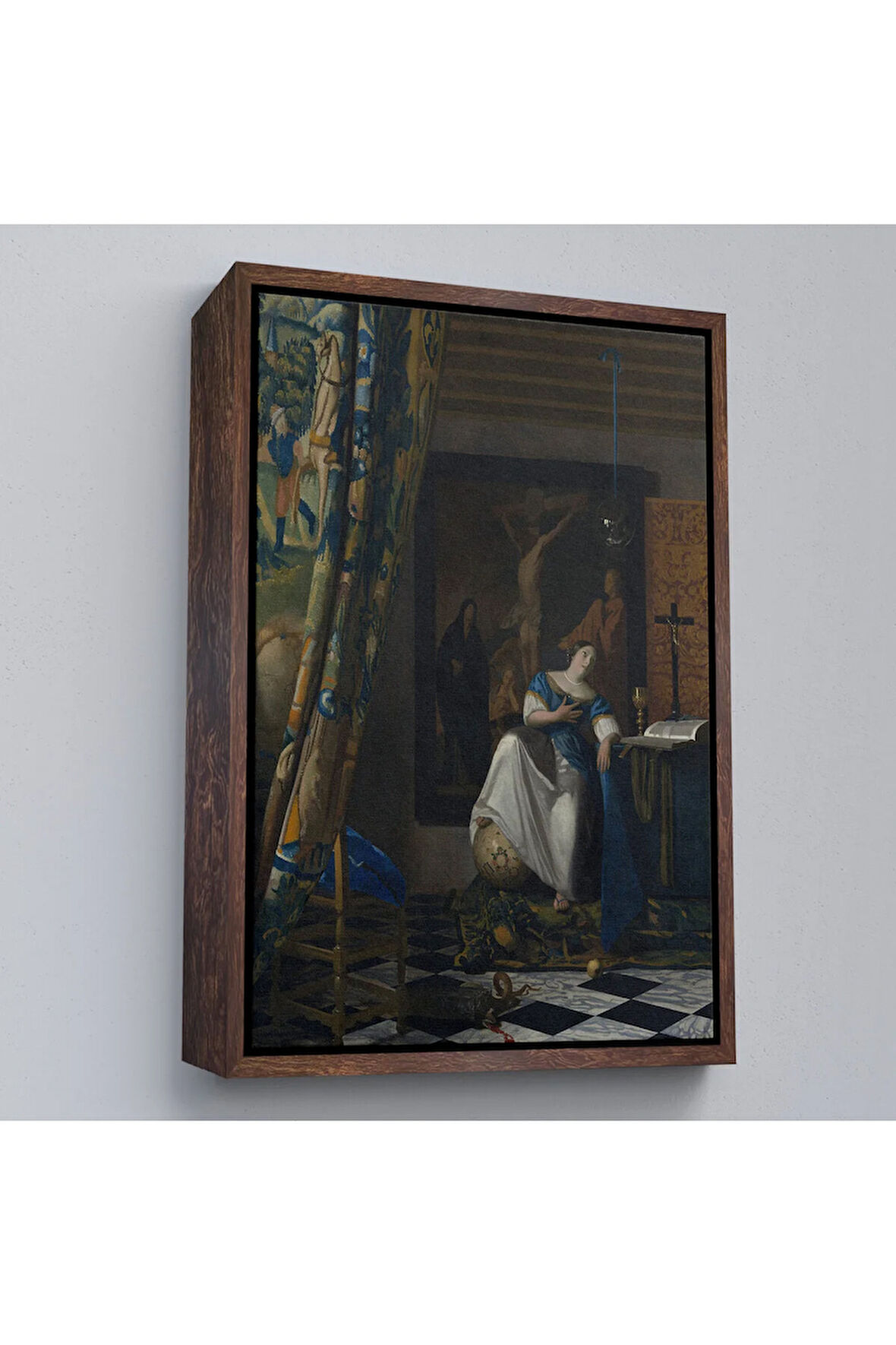 Ahşap Çerçeveli Johannes Vermeer - Katolik İnancının Alegorisi Tablo- Allegory Of The Catholic Faith-8057