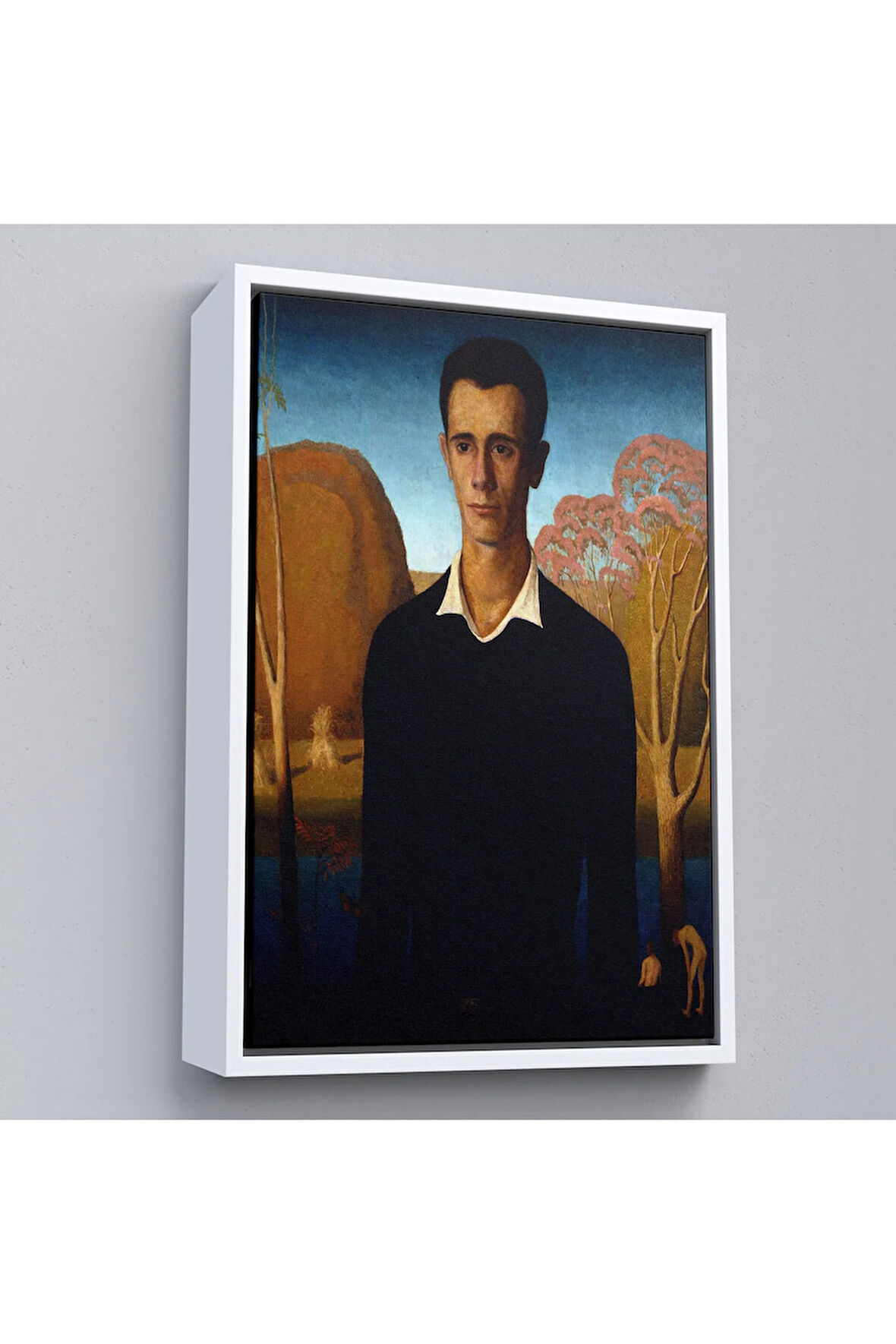 Ahşap Çerçeveli Grant Wood - Arnold Pyle İki Zayıf Adamla Nehrin Önünde Tablosu-8065