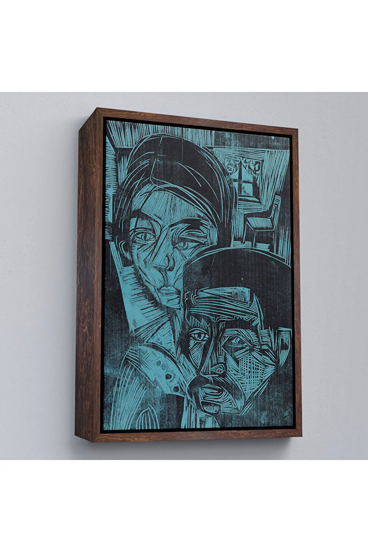 Ahşap Çerçeveli Ernst Ludwig Kirchner - Kulübedeki Köylü Çift Tablosu-8078