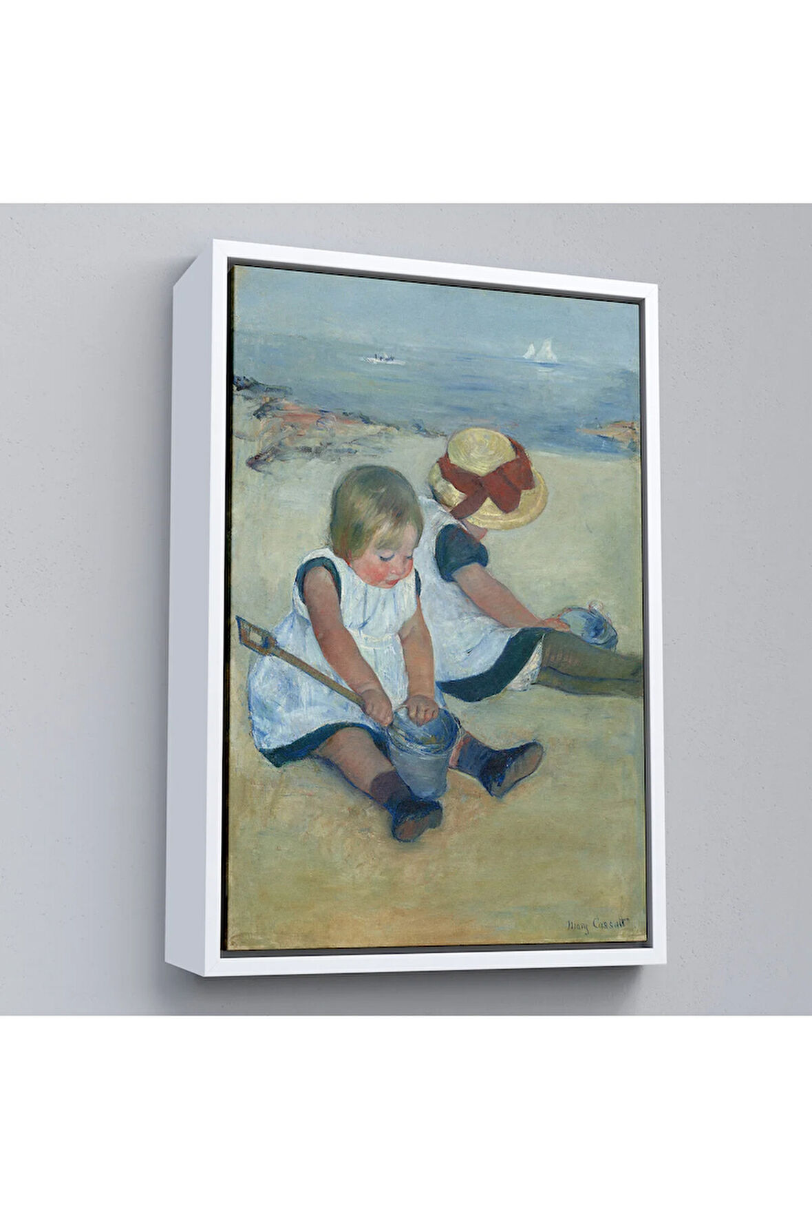 Ahşap Çerçeveli Mary Cassatt - Sahilde Oynayan Çocuklar Tablo-8092