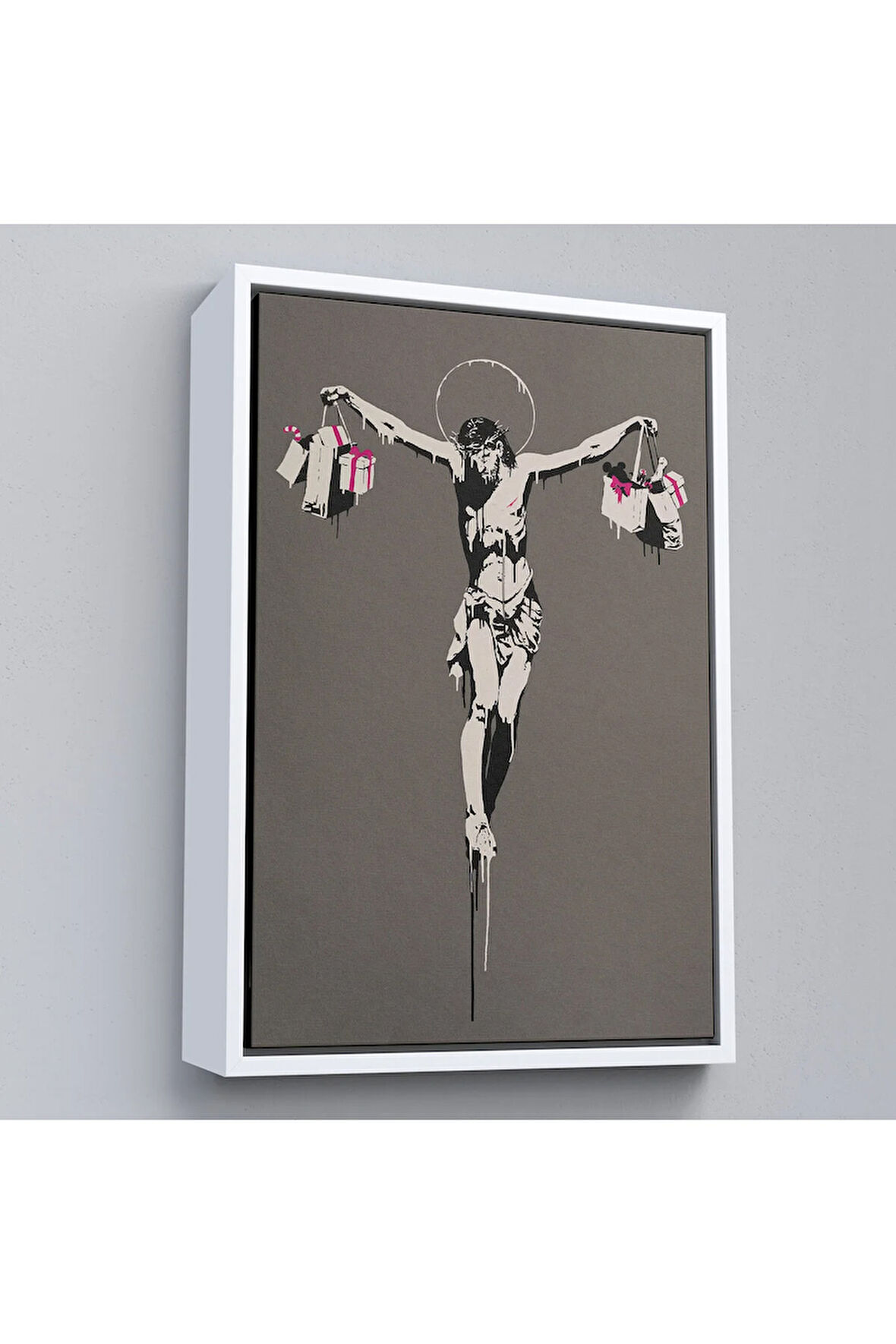 Ahşap Çerçeveli Alışveriş Torbalı İsa Tablosu - Christ With Shopping Bags-8094