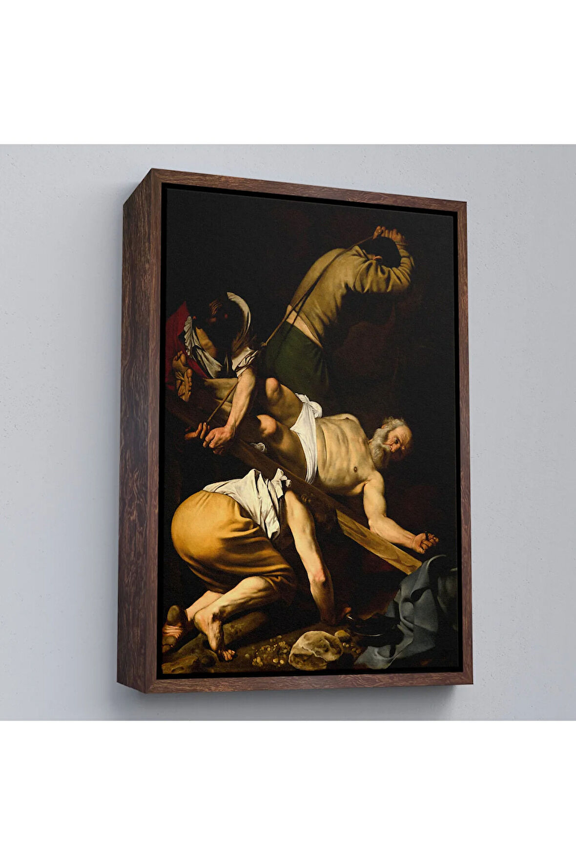 Ahşap Çerçeveli Caravaggio - Aziz Petrus'Un Çarmıha Gerilmesi Tablosu - Crucifixion Of Saint Peter-8106