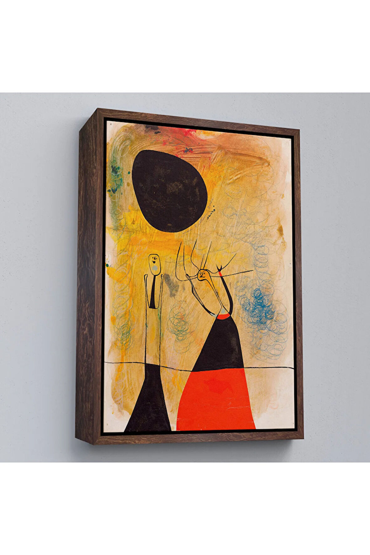 Ahşap Çerçeveli Joan Miro - Deux Şahsiyetler Tablosu-8110