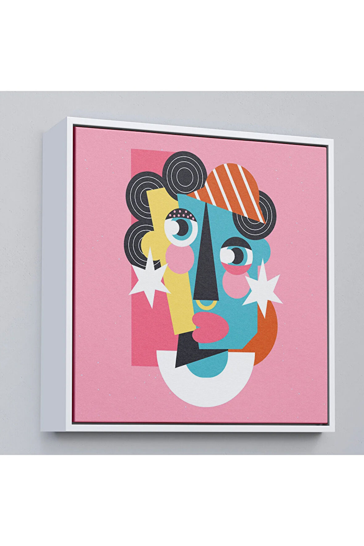 Ahşap Çerçeveli Pembe Renkli Soyut Kadın Portre Tablosu-8306