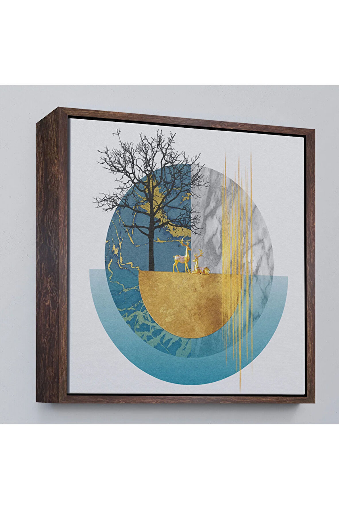 Ahşap Çerçeveli Soyut Geometri Ağaç Ve Geyik Tablosu-8309