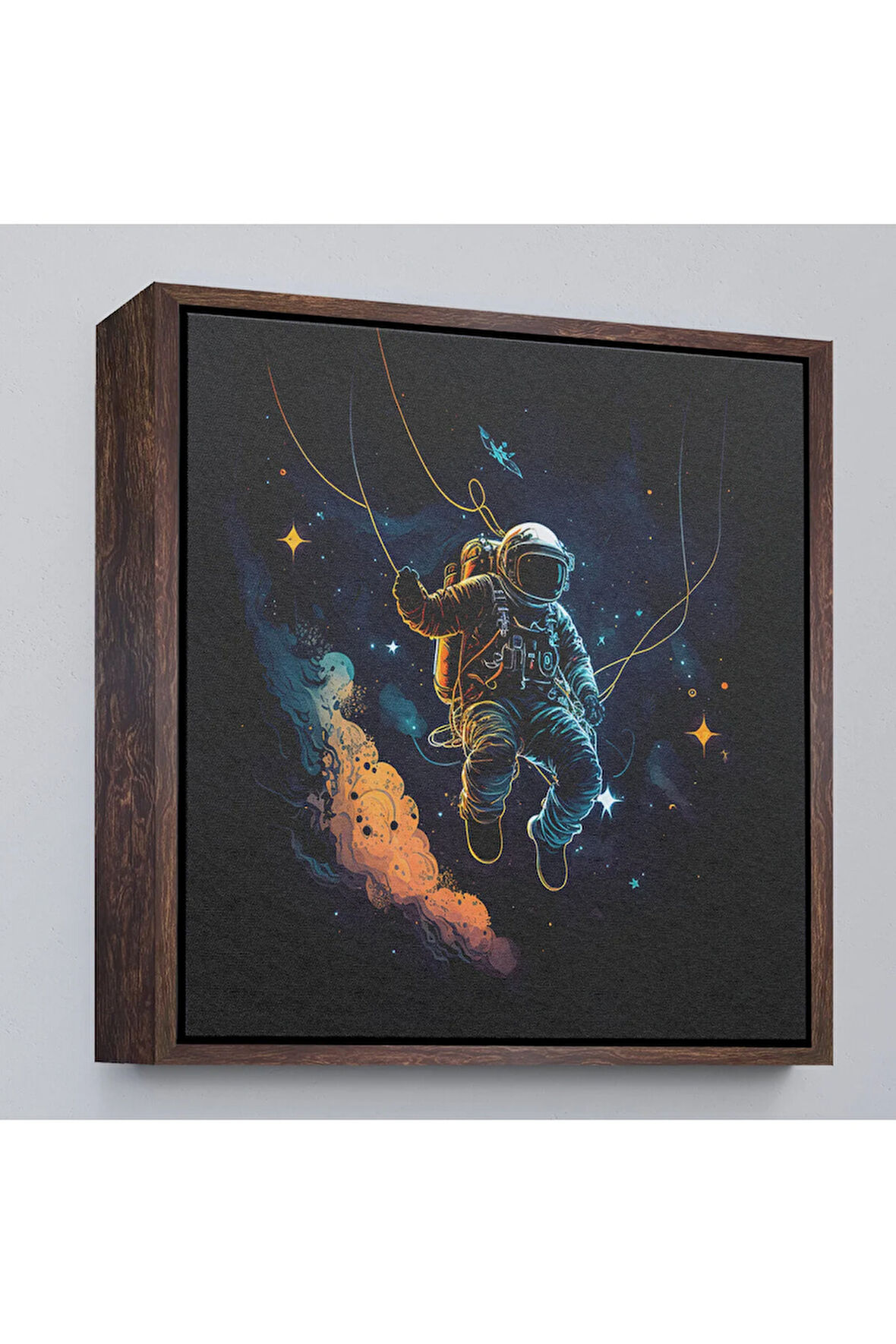 Ahşap Çerçeveli Uzayda Sallanan Astronot Tablosu-8312