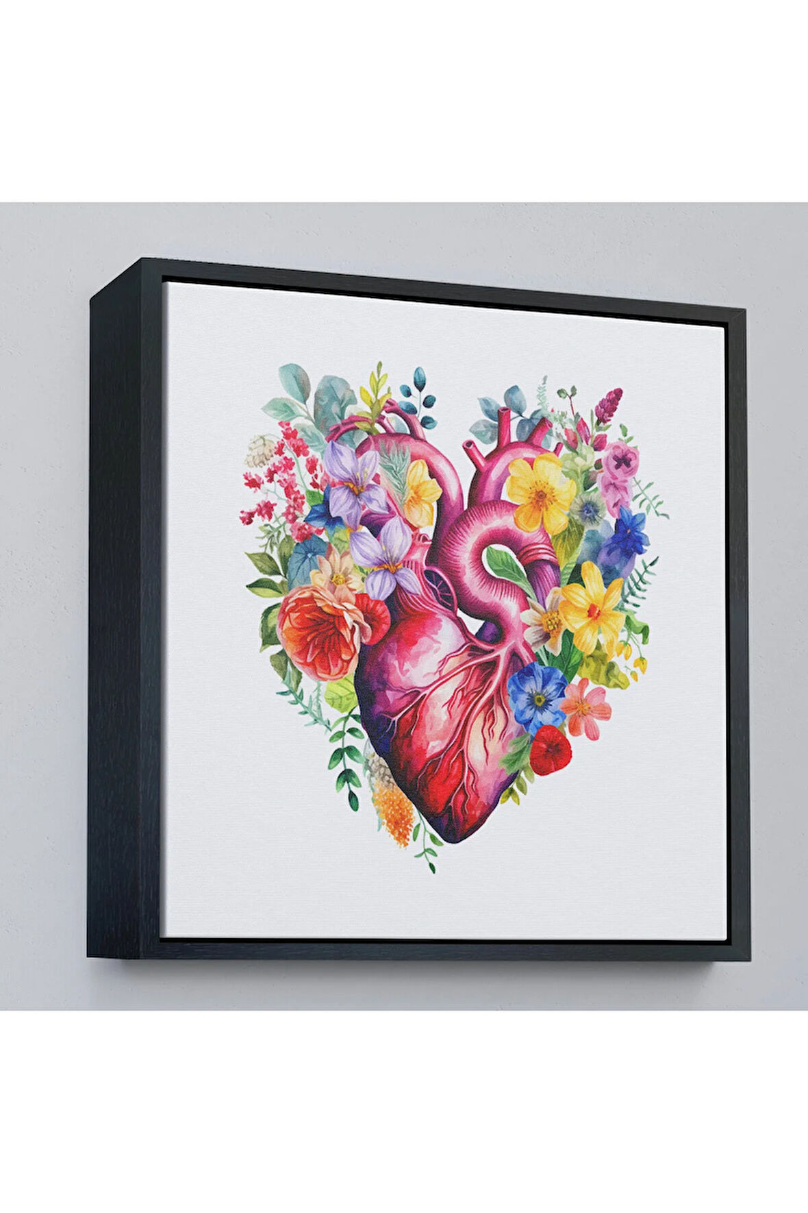 Ahşap Çerçeveli Çiçeklerle Çevrili Kalp Tablosu - Doktor Hediyesi-8325