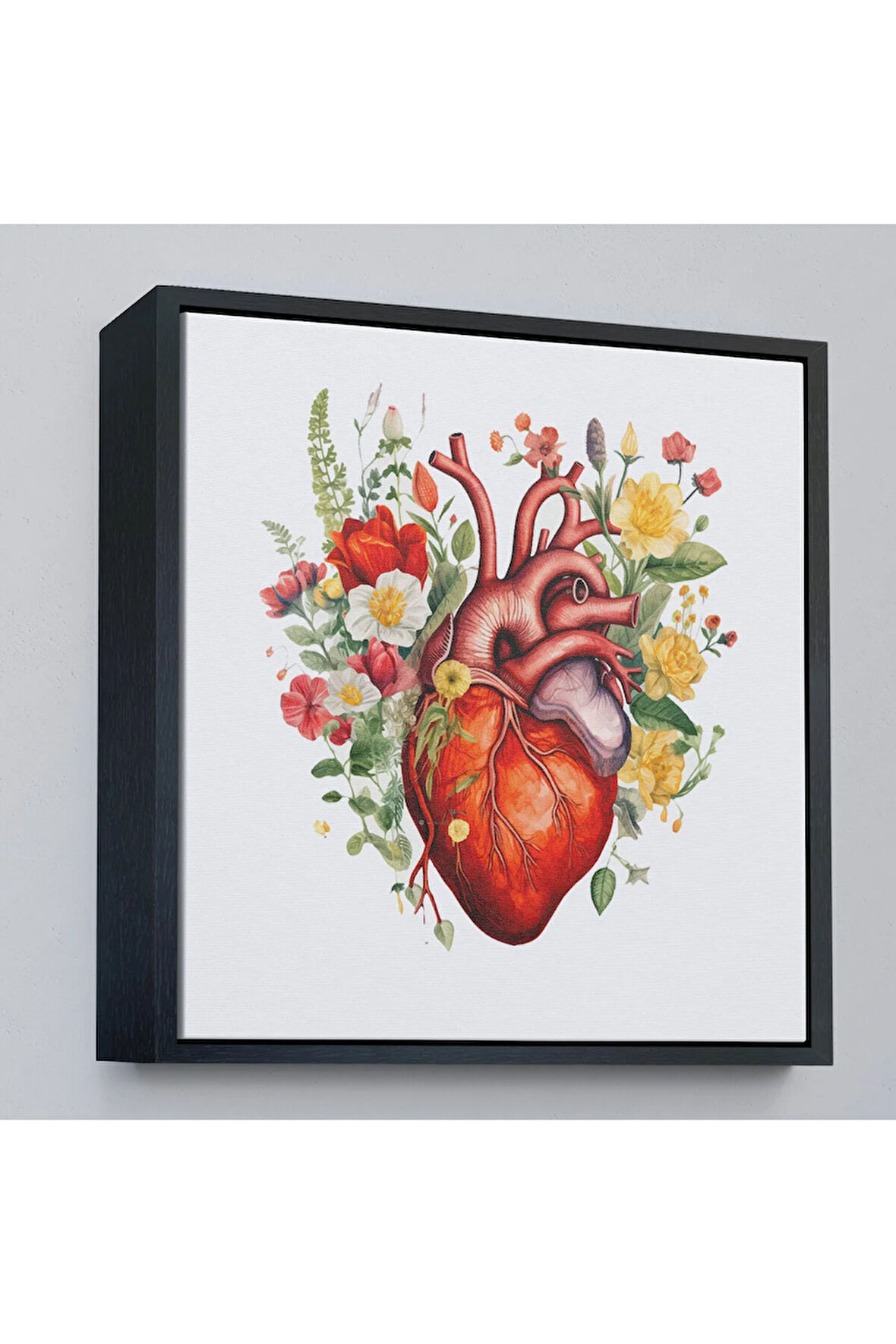 Ahşap Çerçeveli Çiçeklerle Çevrili Kalp Tablosu - Doktor Hediyesi-8326