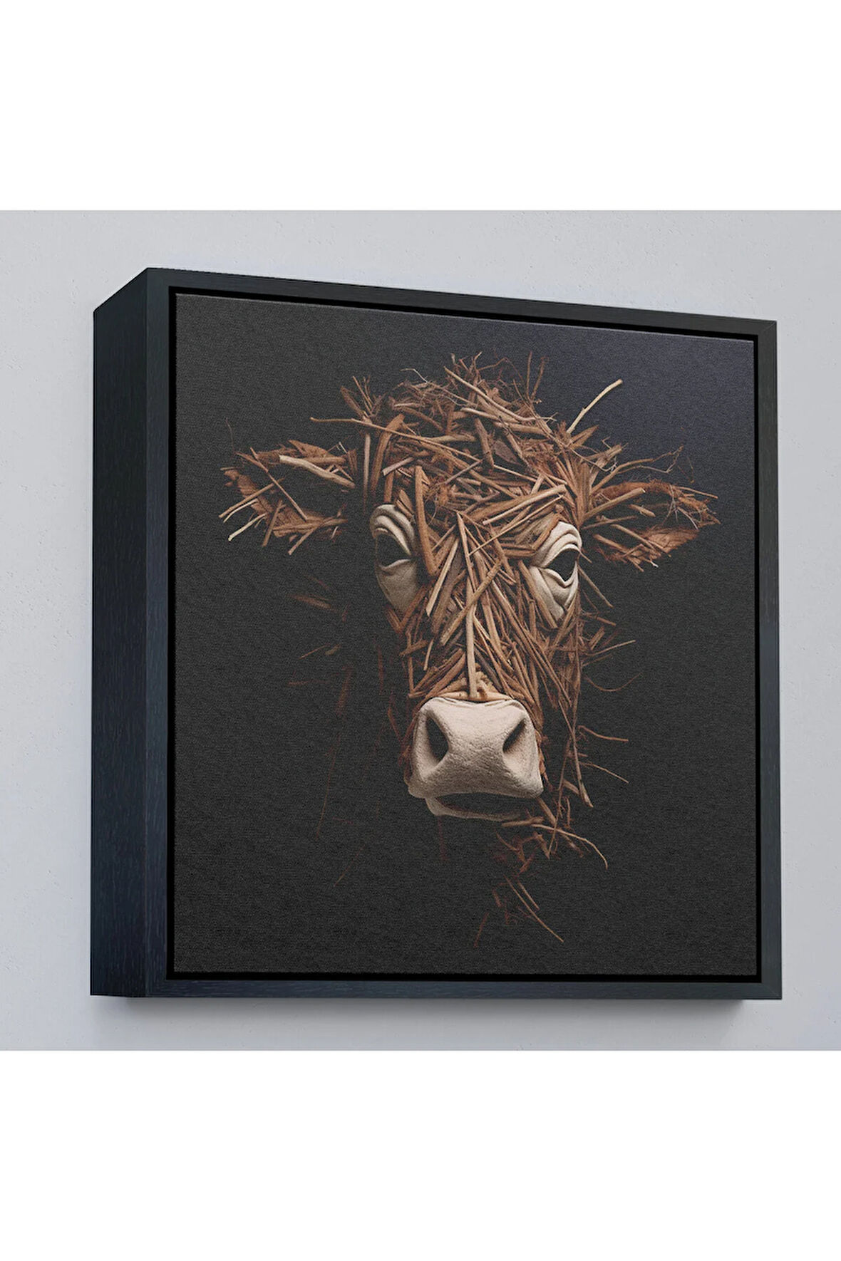 Ahşap Çerçeveli Dallardan Yapılmış İnek Yüzü Tablosu-8334