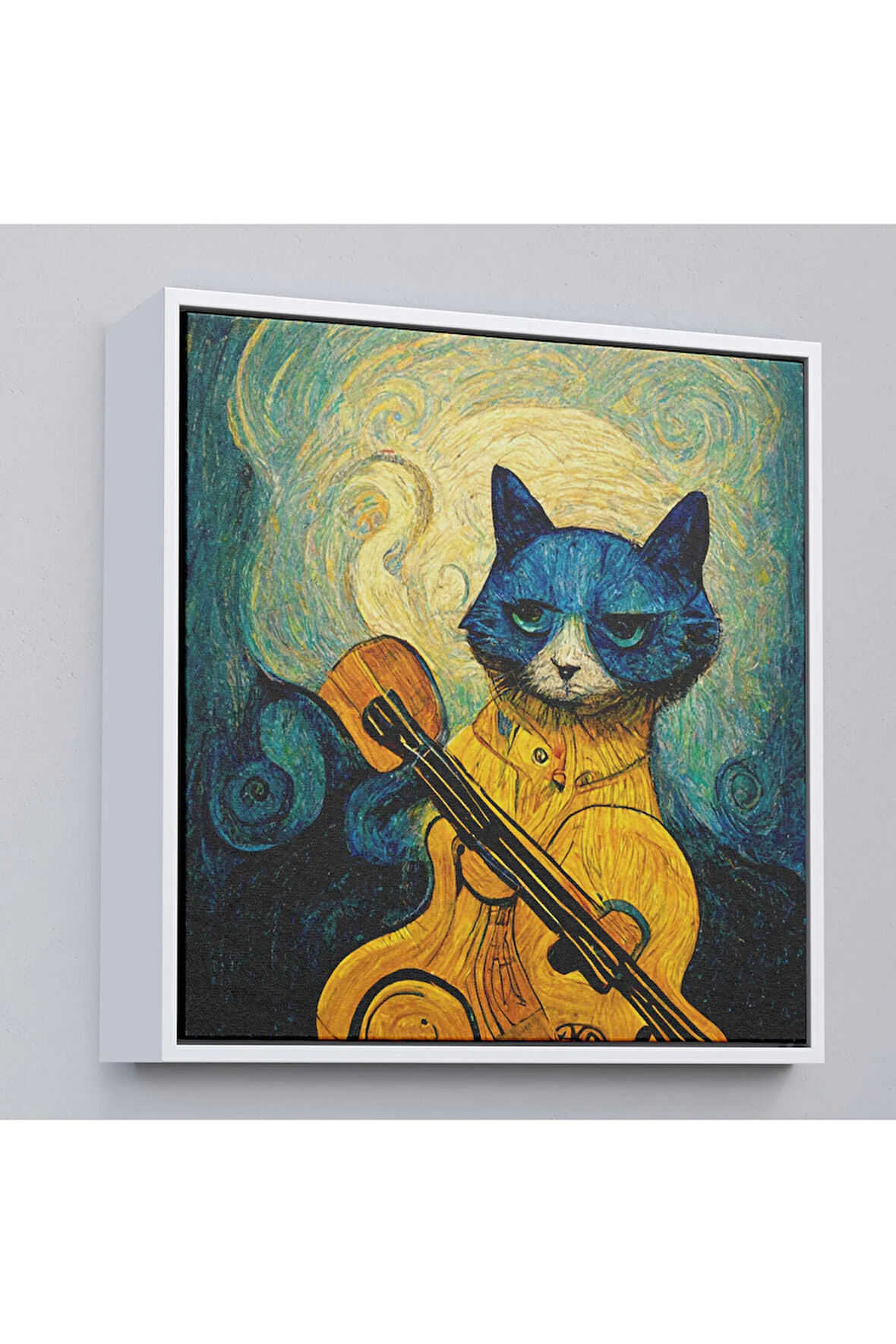 Ahşap Çerçeveli Kedi Doku Tablosu-8357