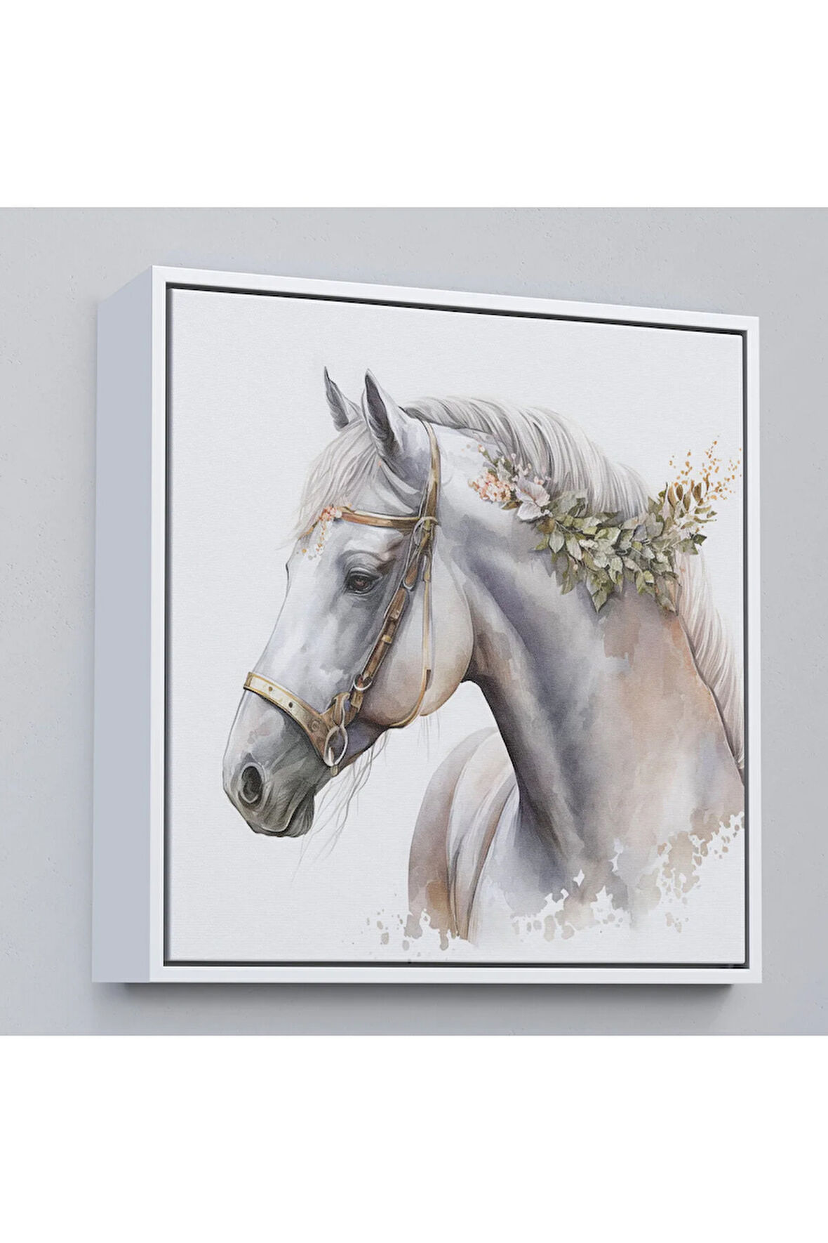 Ahşap Çerçeveli Beyaz At Tablosu-8363