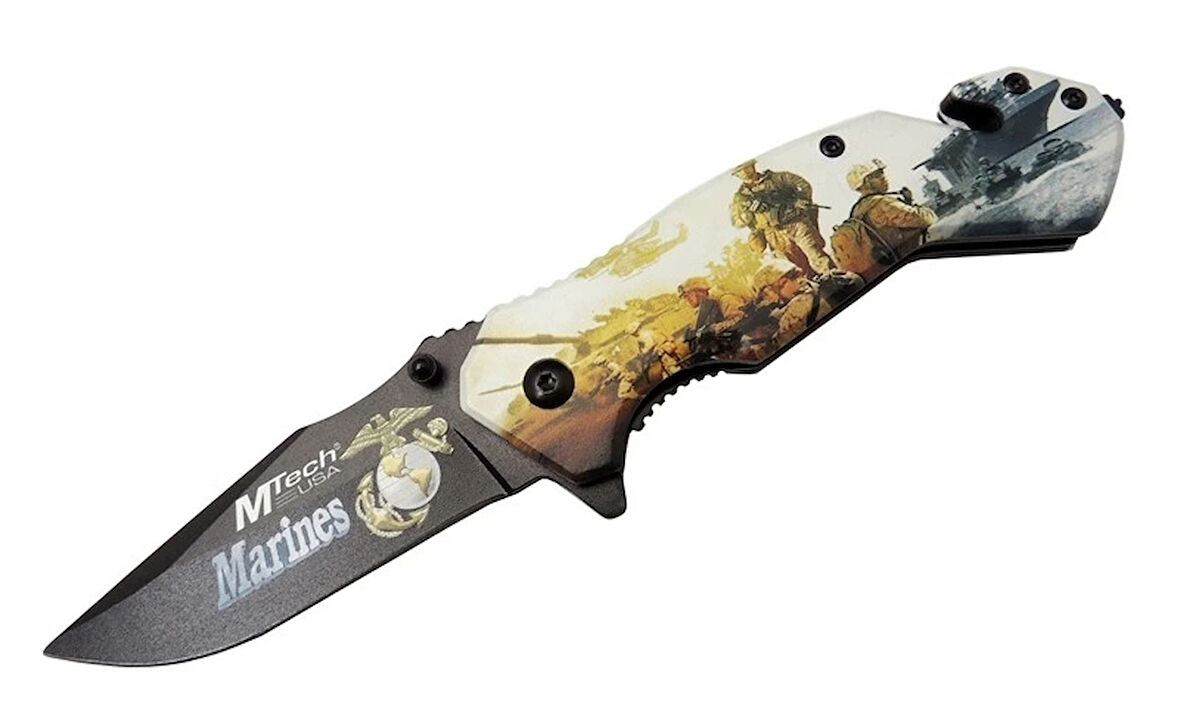 4 23 2 Marines Kurtarma / Kamp Çakı 20cm - Yarı Otomatik, Cam Kırma Ve İp Kesme Aparatlı