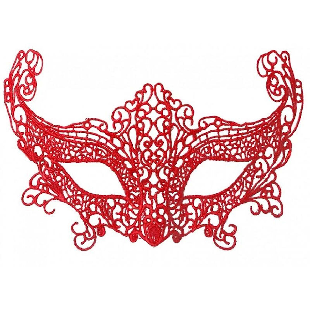 Kırmızı Renk Dantel Örgü İşlemeli Parti Maskesi Model 3