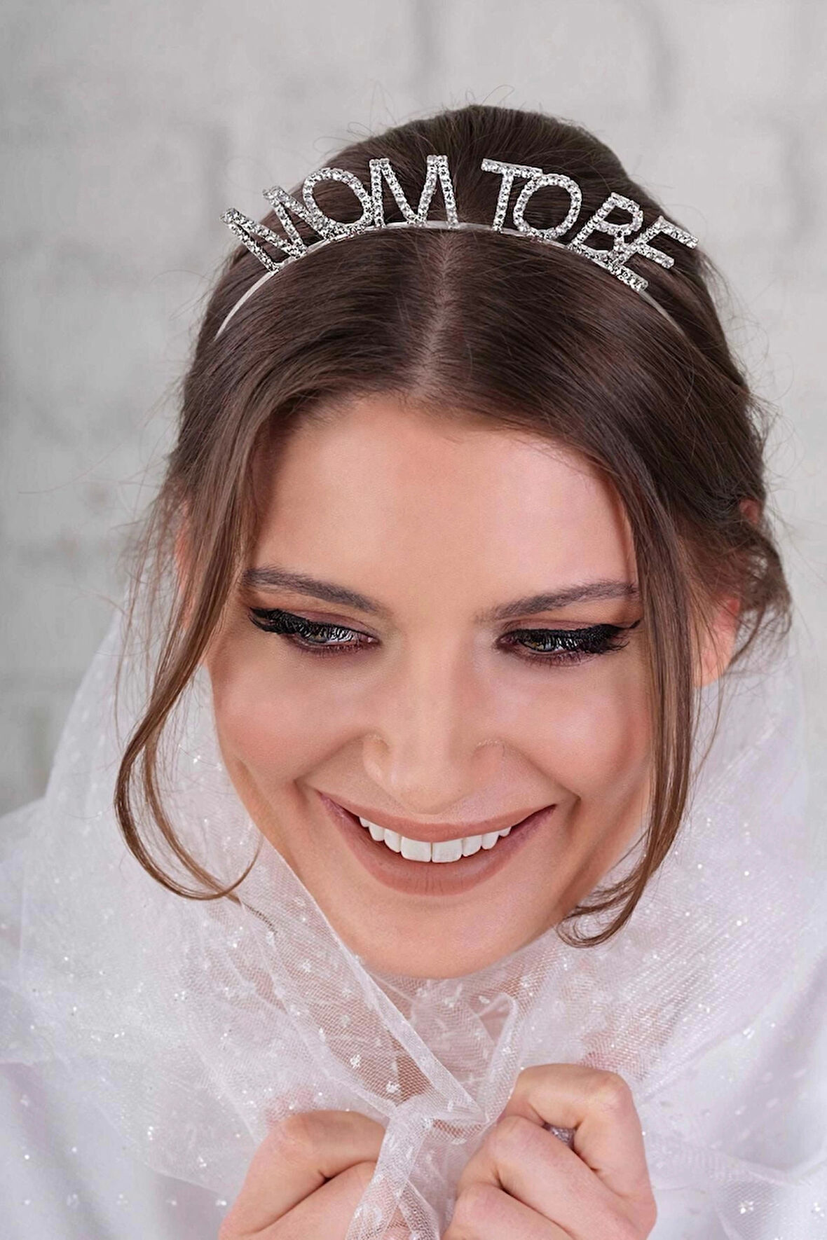 Kristal Taşlı Gümüş Renk Mom to Be Tacı Anne Tacı