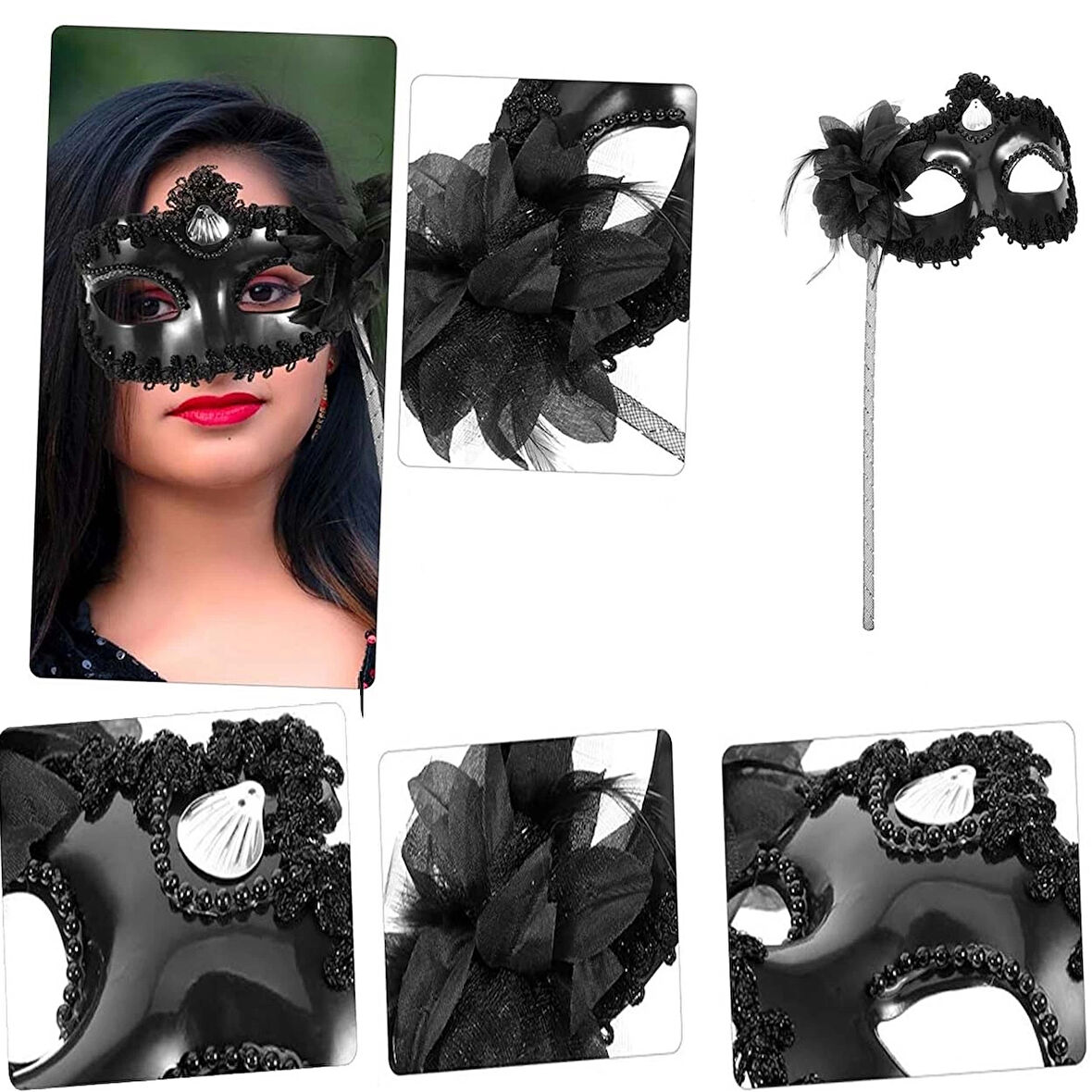 Siyah Işıltılı Tutmalı Fotoğraf Çekimi Maskesi 18x29 cm