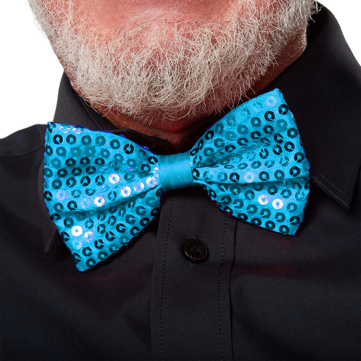 Gece Işıltısı Açık Mavi Turkuaz Payetli Pullu Papyon 7x2 cm