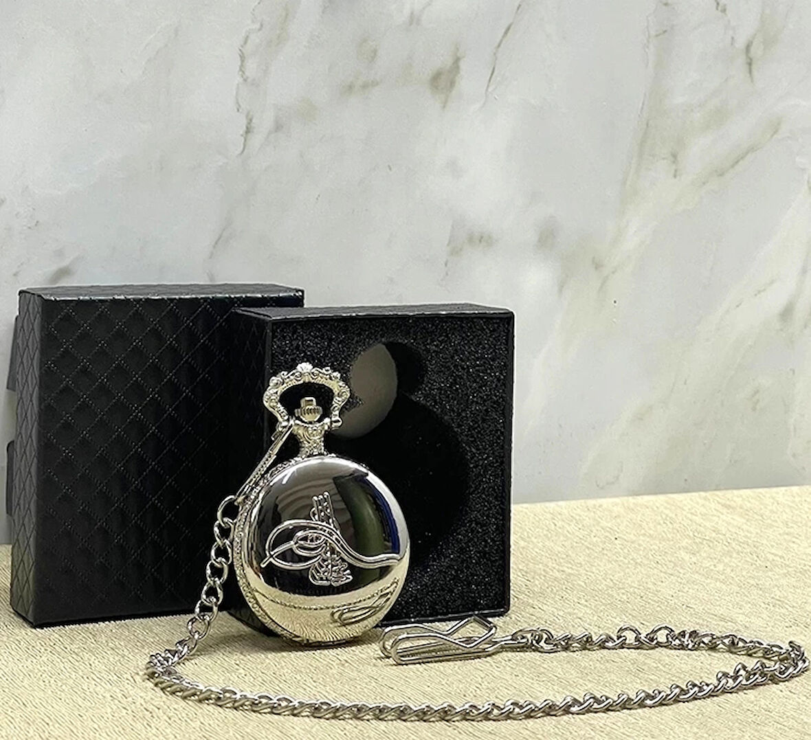 Özel Kutulu Osmanlı Tuğralı Gümüş Köstekli Saat Alk4663