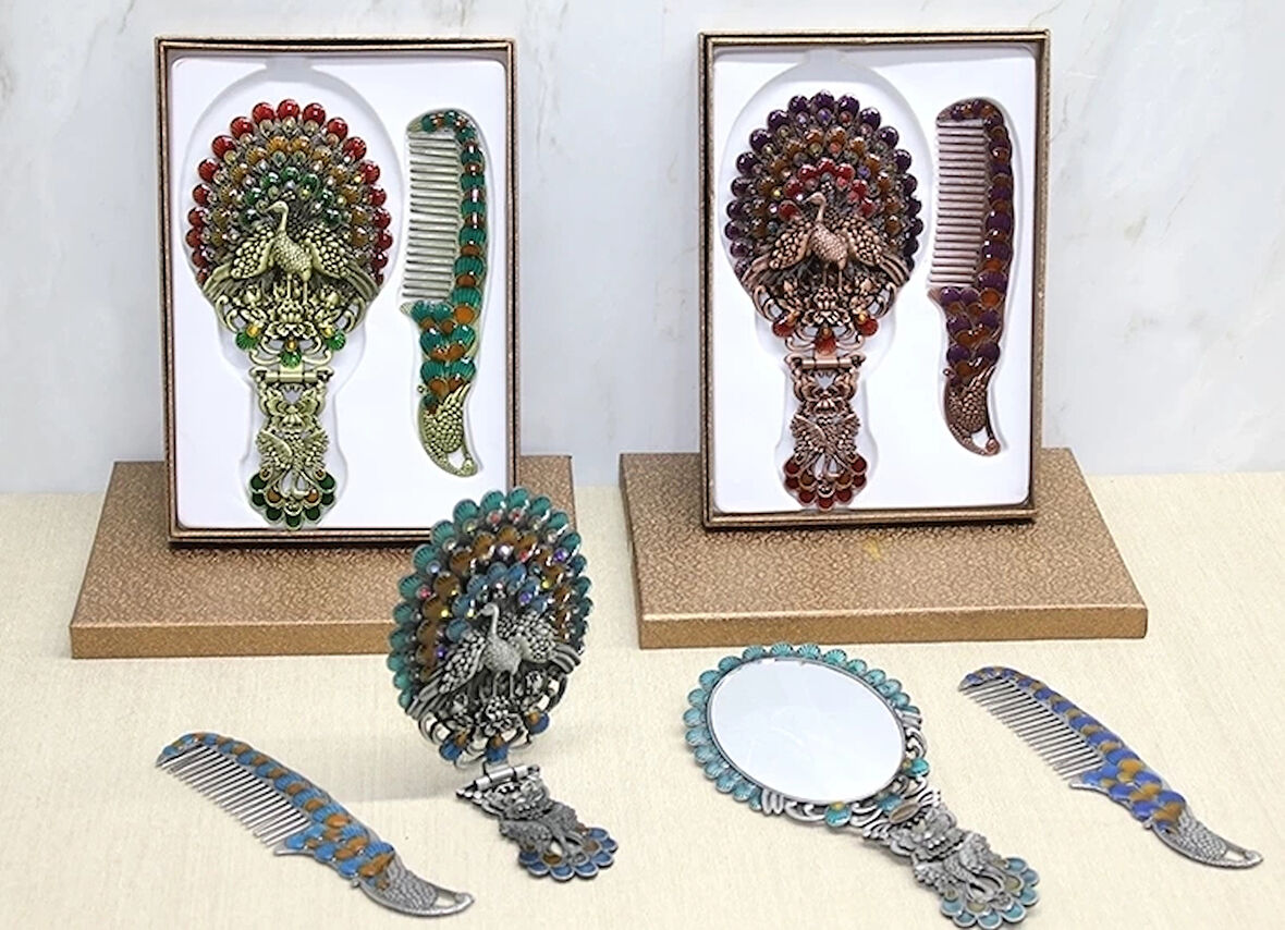 Tavuskuşu Katlanabilir Ayna Ve Tarak Seti Büyük Boy Alk4913