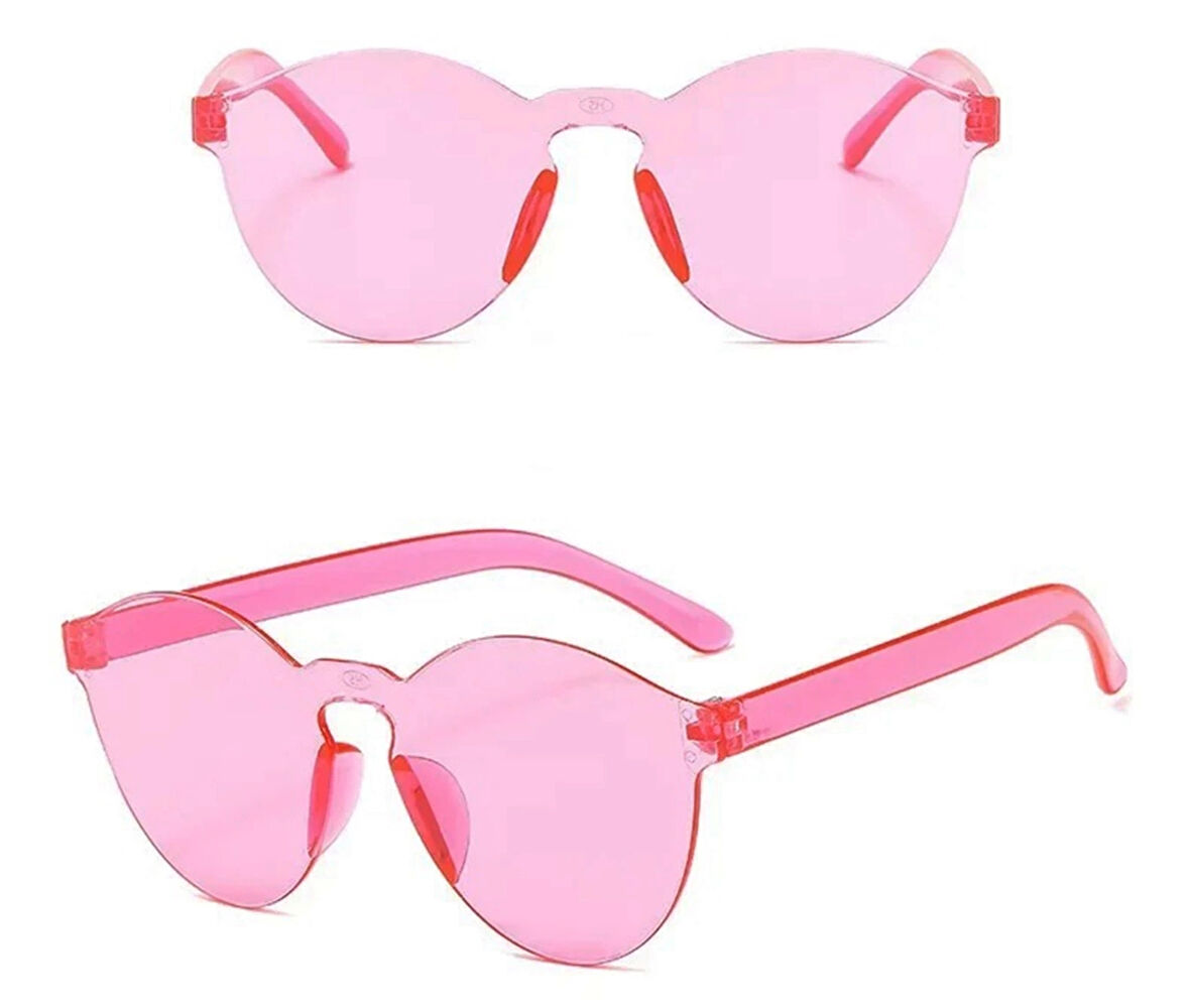 Sert Mika Oval Şekilli Çerçevesiz Pembe Gözlük Retro Parti 5x14 Cm