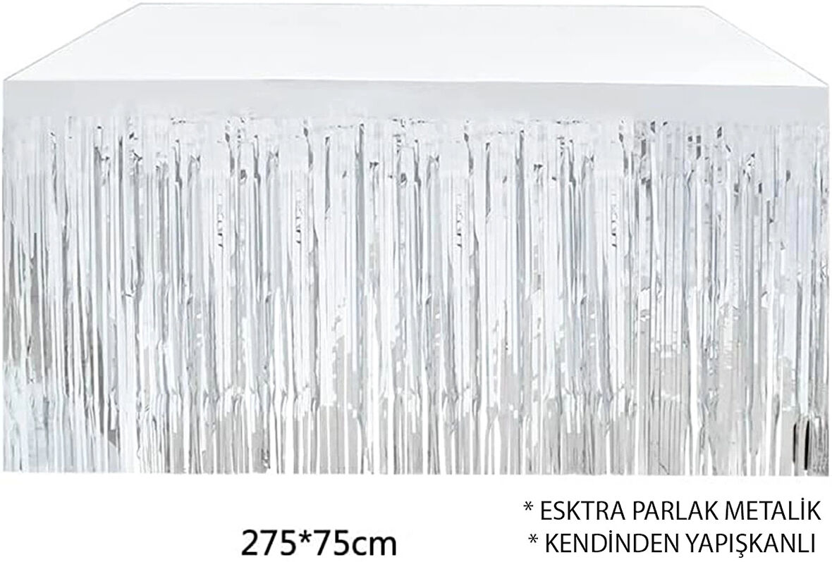 Gümüş Metalize Masa Eteği 275x75 Cm – Kendinden Yapışkanlı